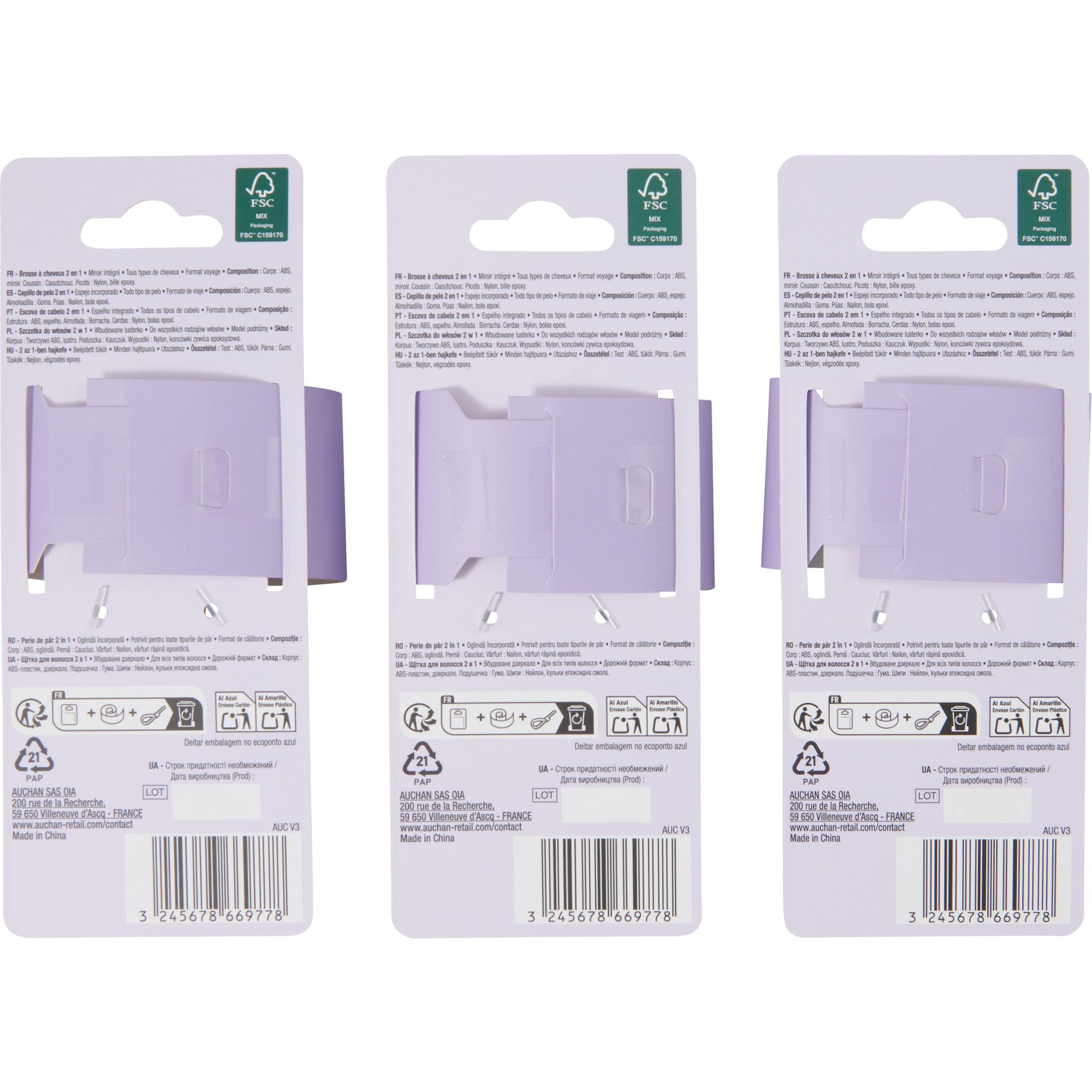 Voir la diapositive 3 : COSMIA Mini brosse à cheveux multi usage pliante avec miroir 1 mini brosse