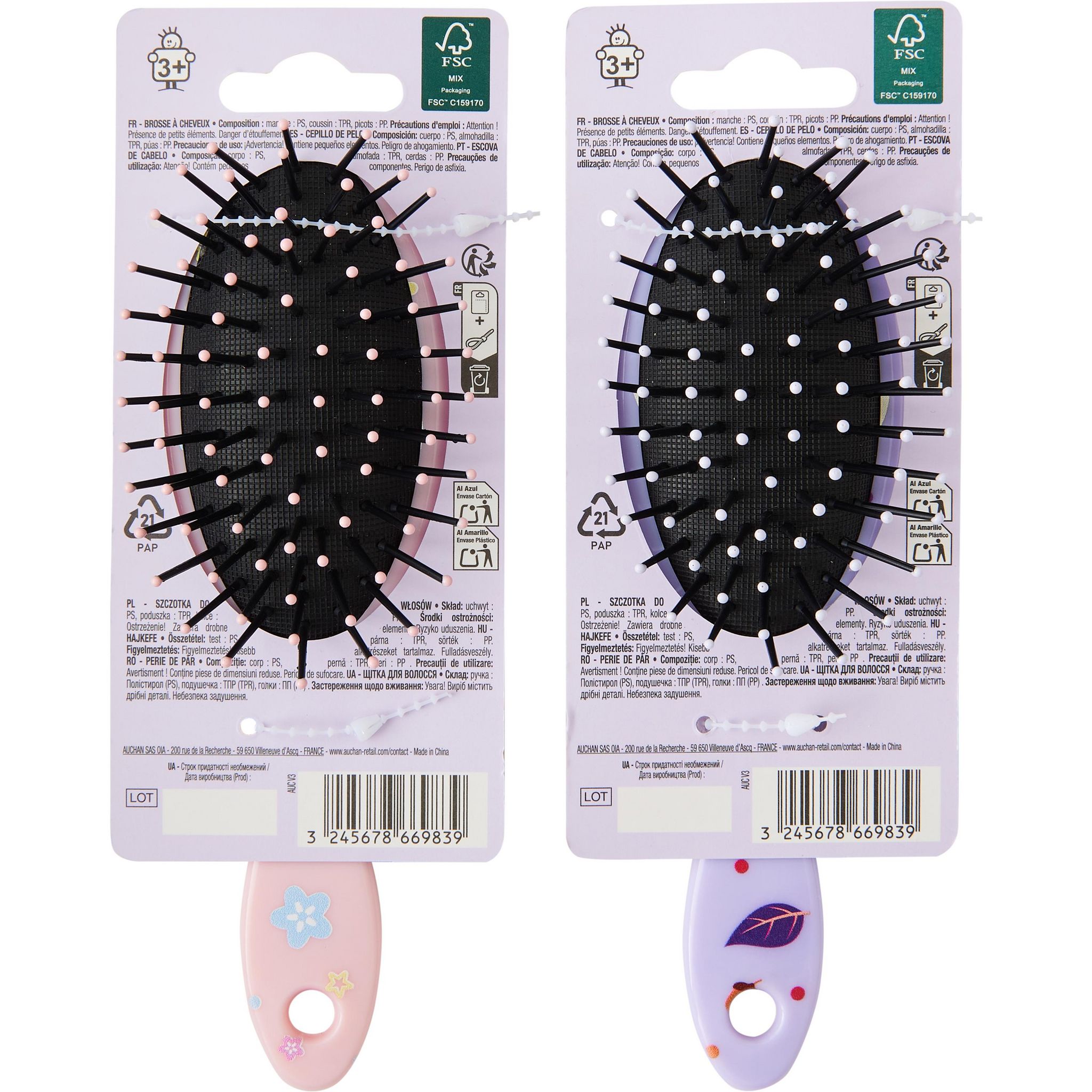 Voir la diapositive 4 : AUCHAN Brosse à cheveux enfant Modèle aléatoire 1 brosse