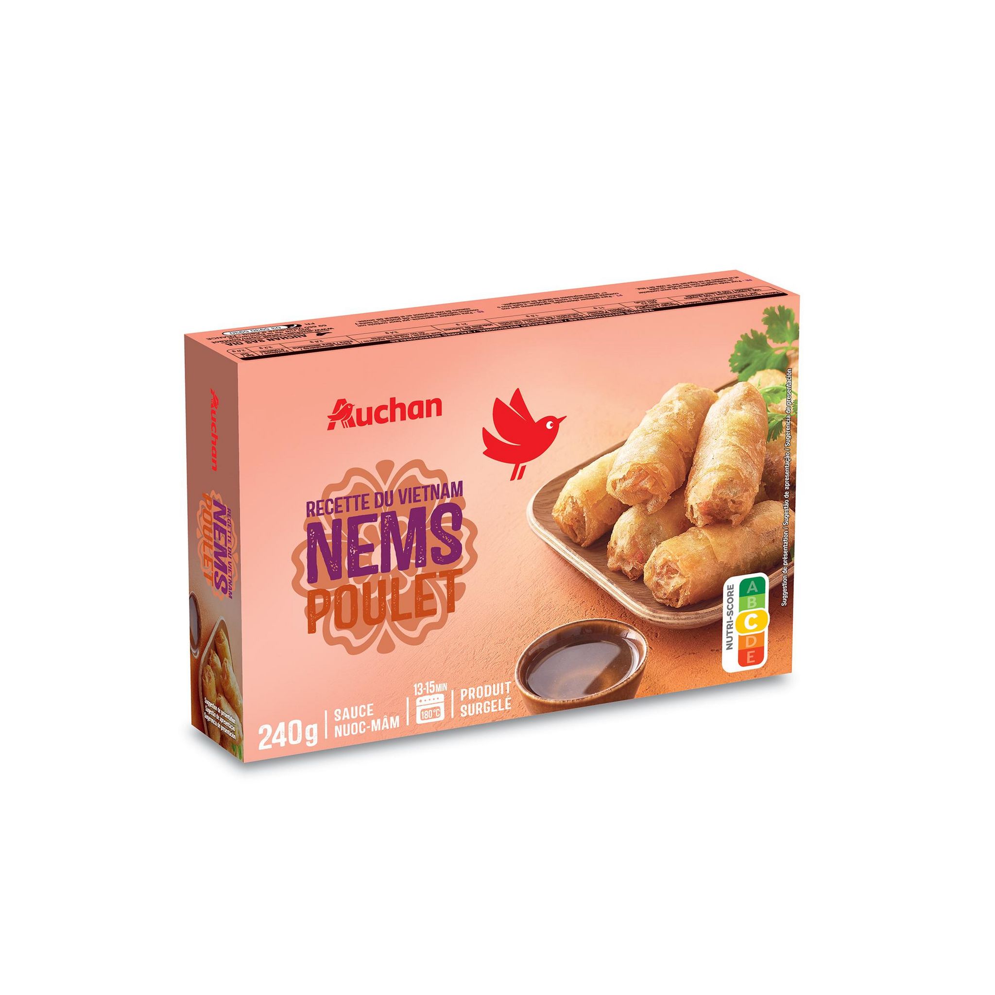 Voir la diapositive 2 : AUCHAN Mini nems au poulet sauce nuoc mam 8 pièces 240g