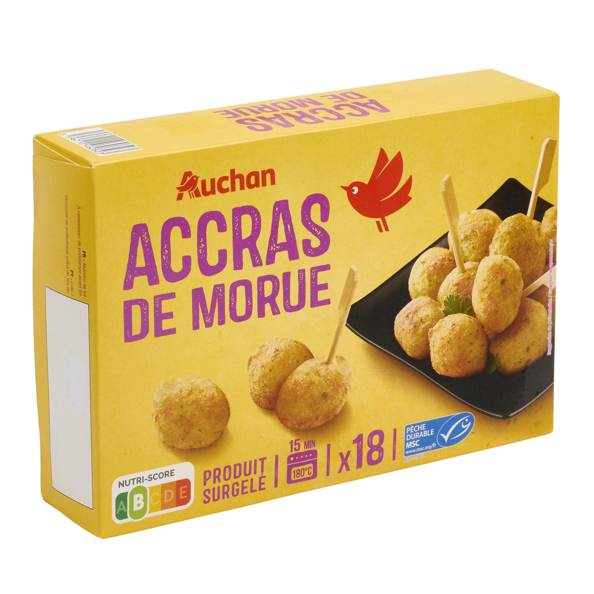 Voir la diapositive 2 : AUCHAN Accras de morue - MSC 18 pièces 300g