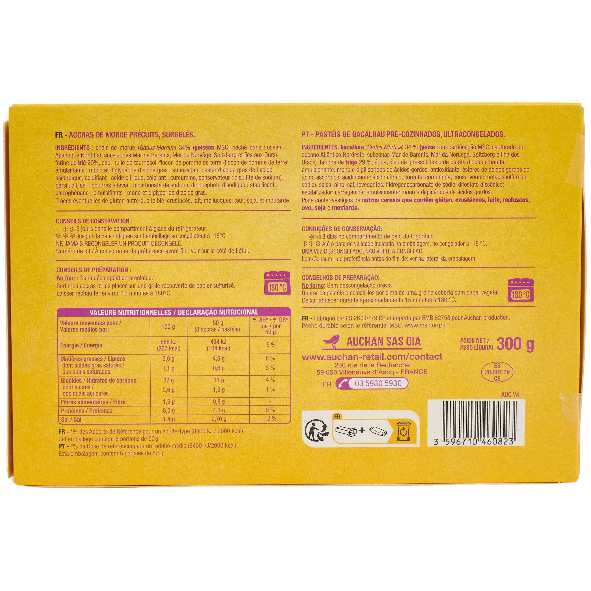 Voir la diapositive 3 : AUCHAN Accras de morue - MSC 18 pièces 300g