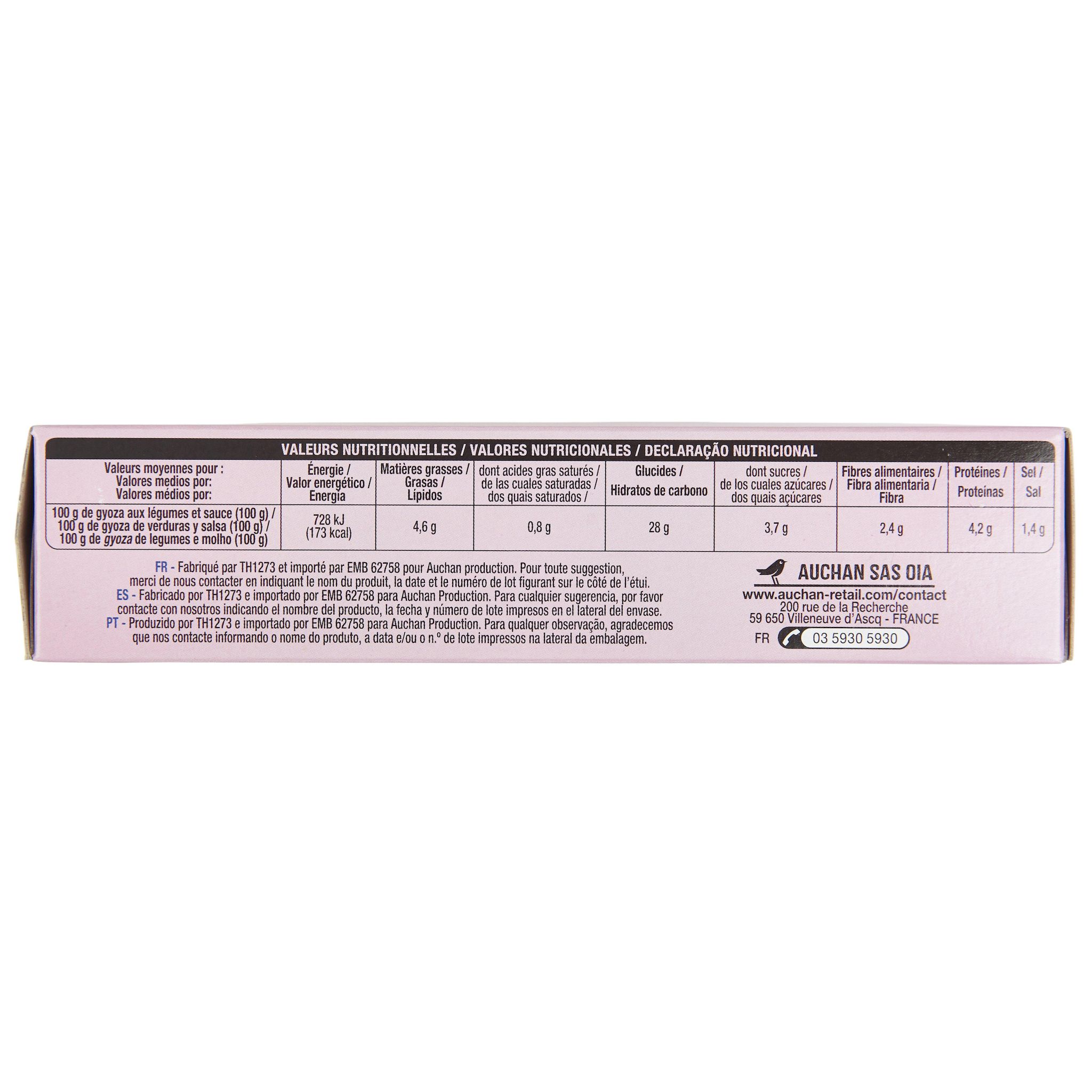 Voir la diapositive 3 : AUCHAN Gyoza légumes sauce soja 8 pièces 220g