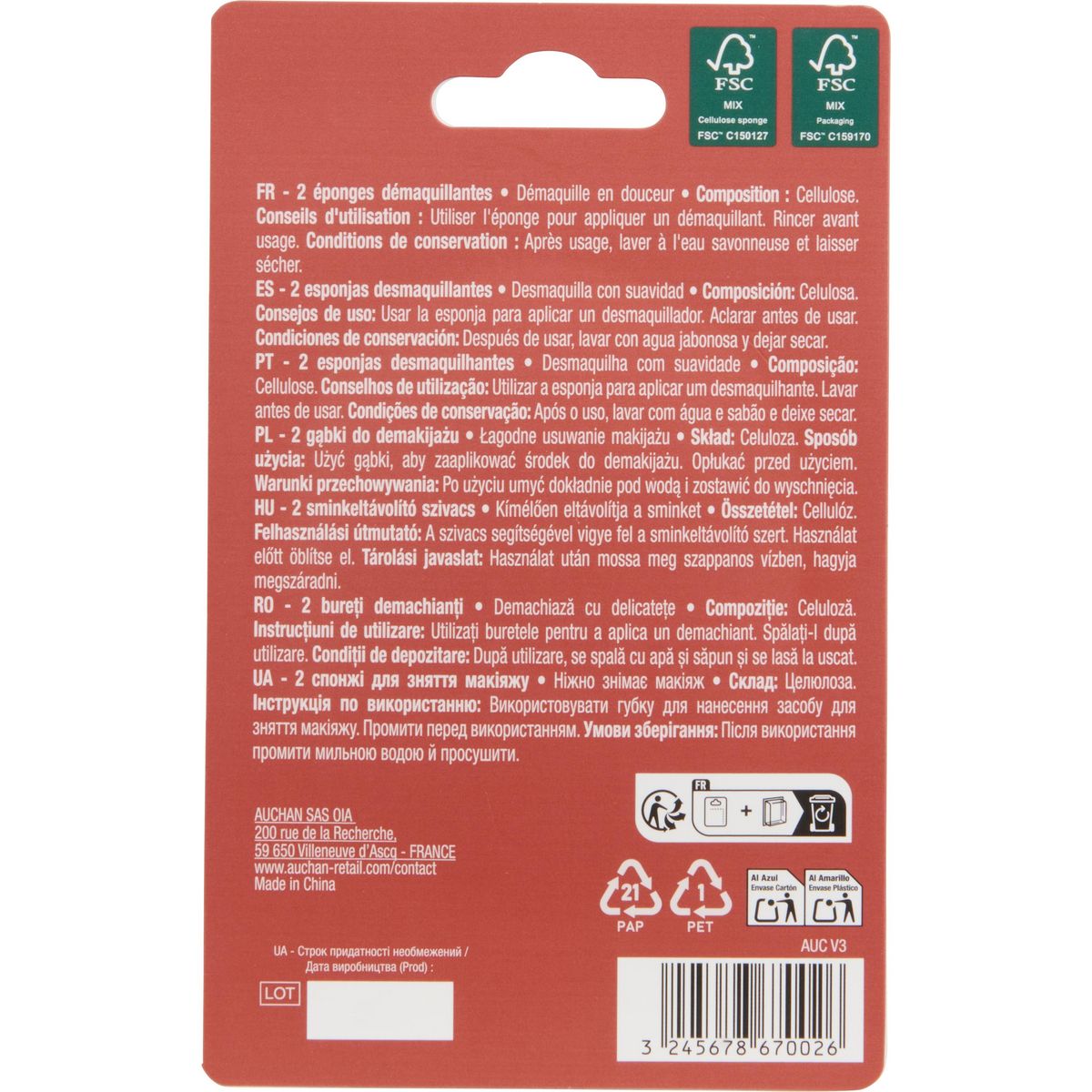 COSMIA Eponges à démaquiller 2 éponges