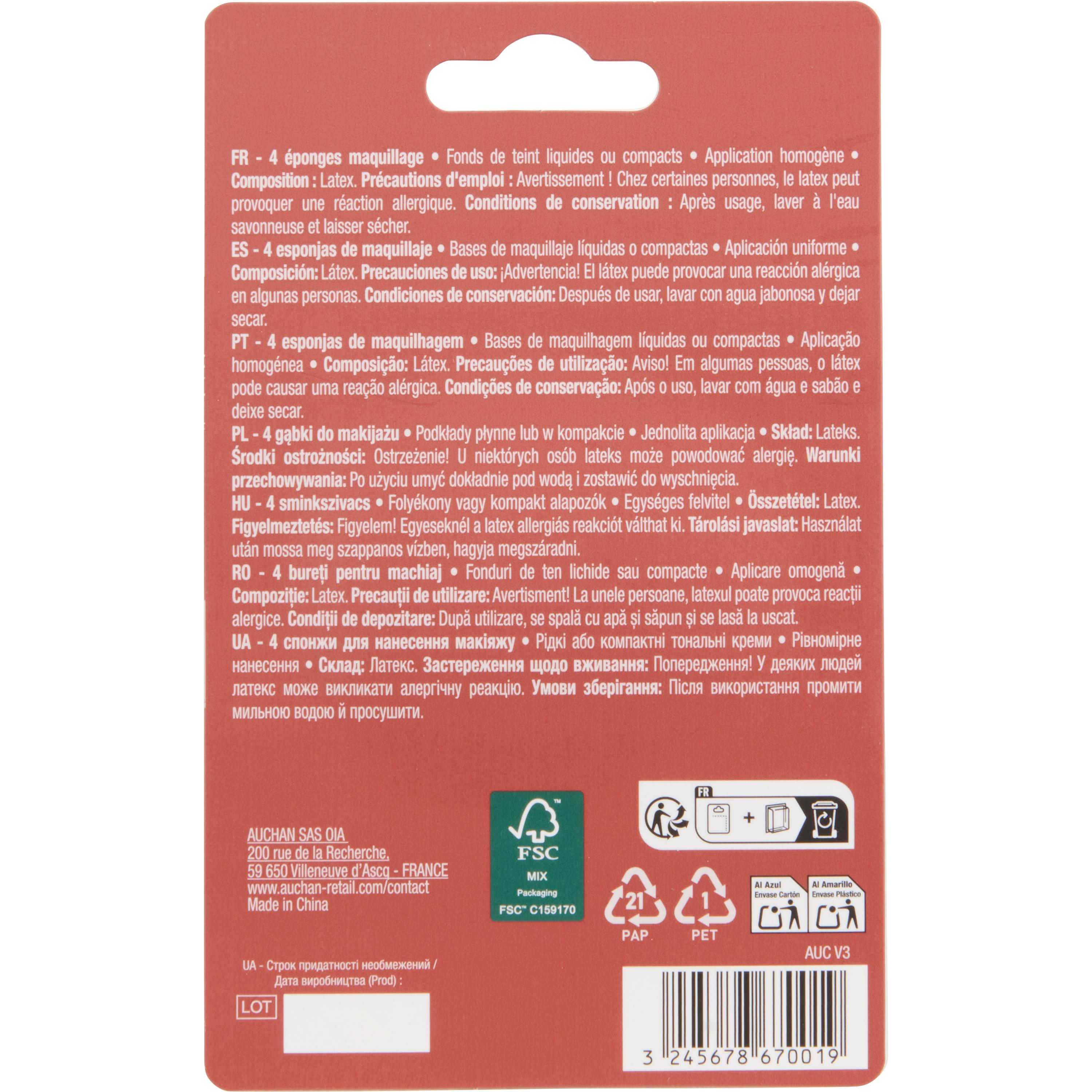 Voir la diapositive 4 : COSMIA Eponges ovales de maquillage 4 éponges