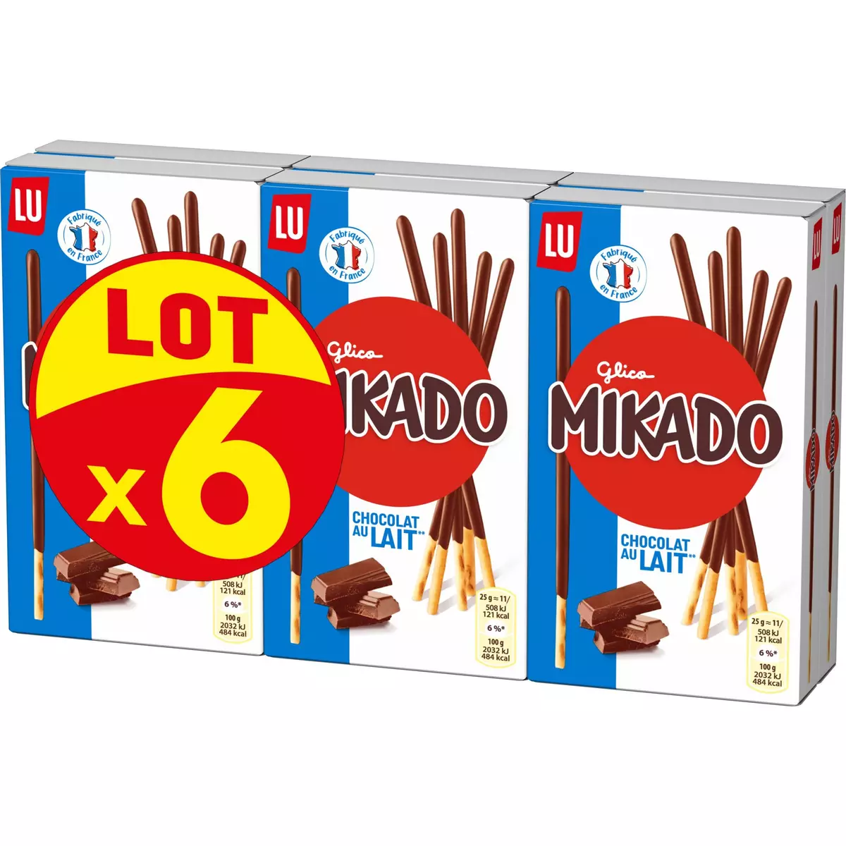 MIKADO Biscuits bâtonnets nappés au chocolat au lait 6x90g