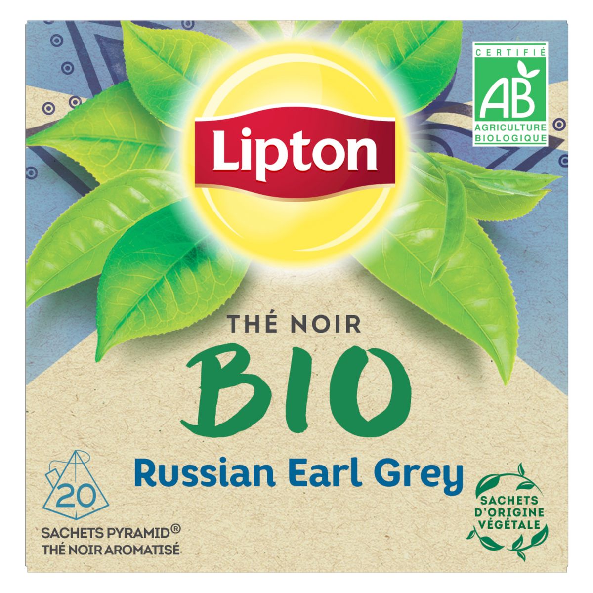LIPTON Thé noir bio Russiant Earl Grey 20 sachets 32g