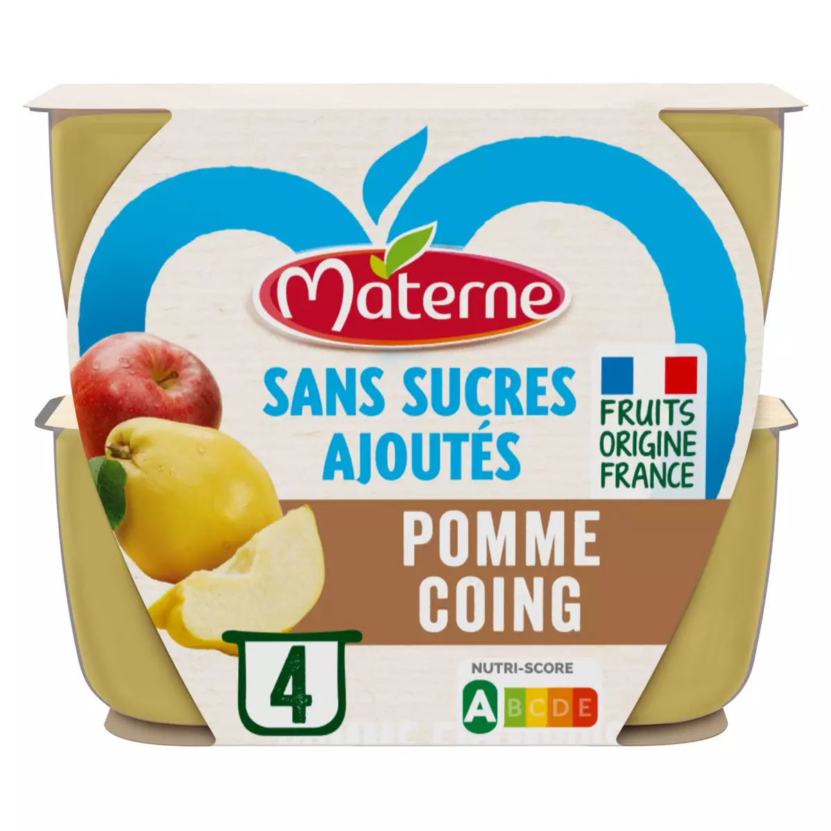 MATERNE Coupelles pomme et coing de France sans sucres ajoutés 4x100g