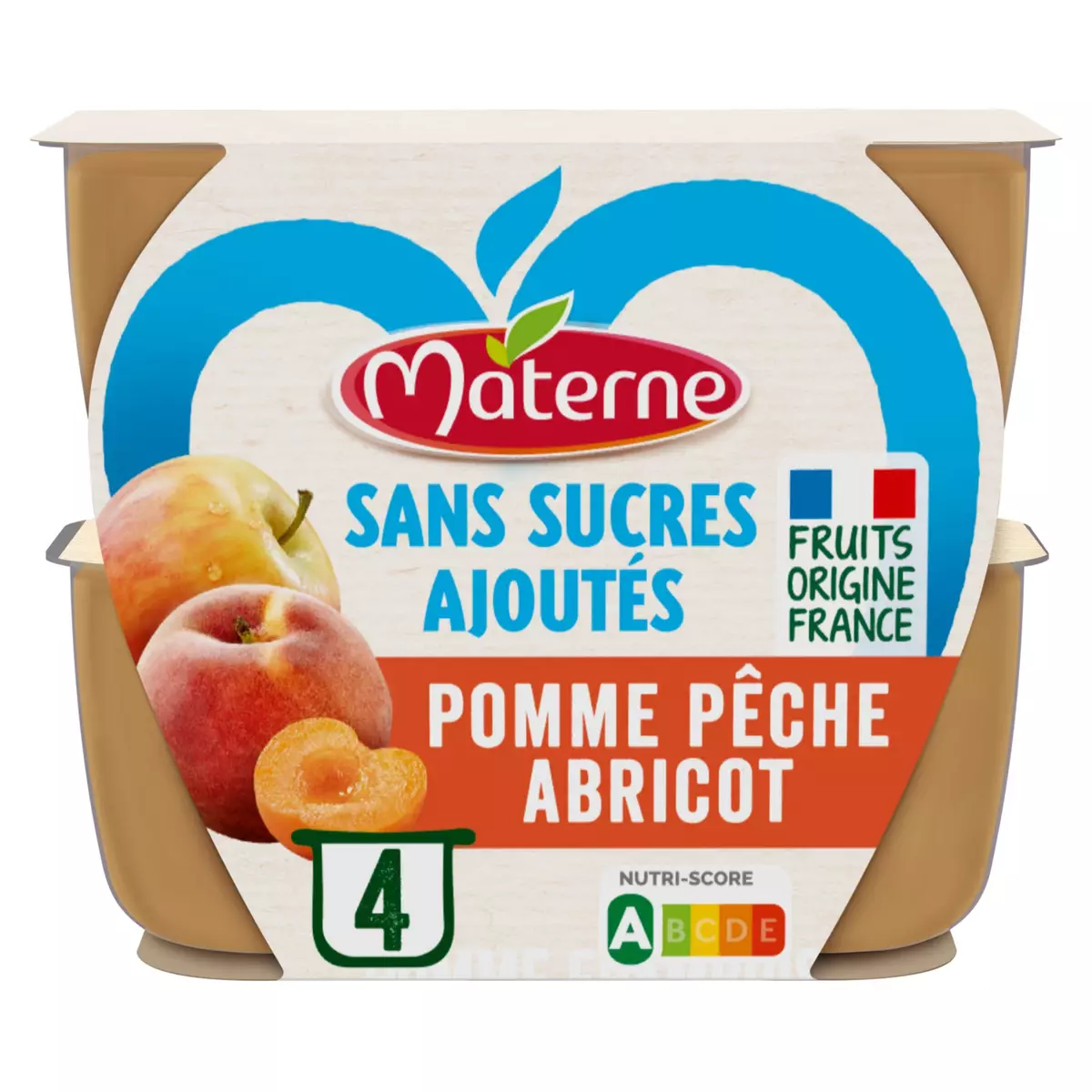 MATERNE Coupelles pomme pêche abricot sans sucres ajoutés 4x100g