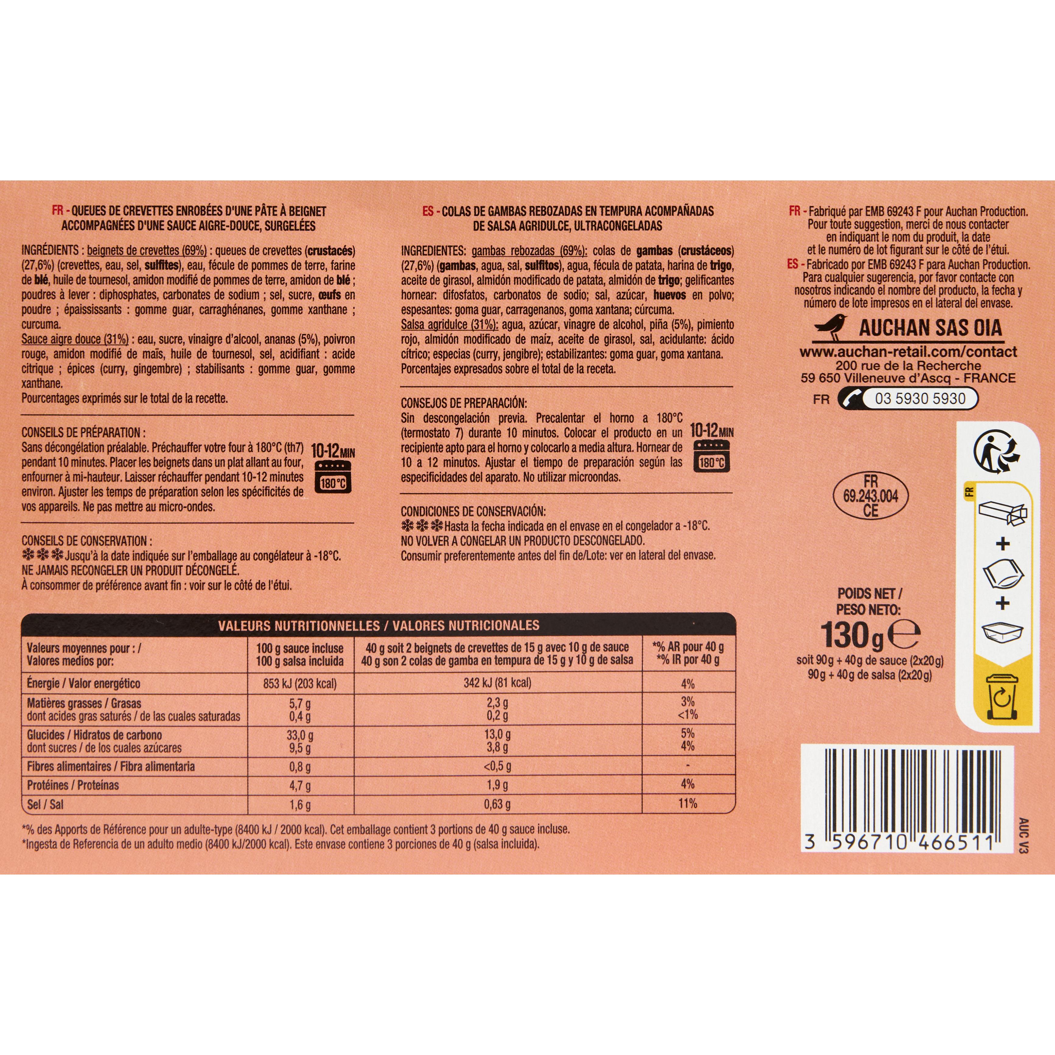 Voir la diapositive 3 : AUCHAN Beignet de crevette 6 pièces 130g