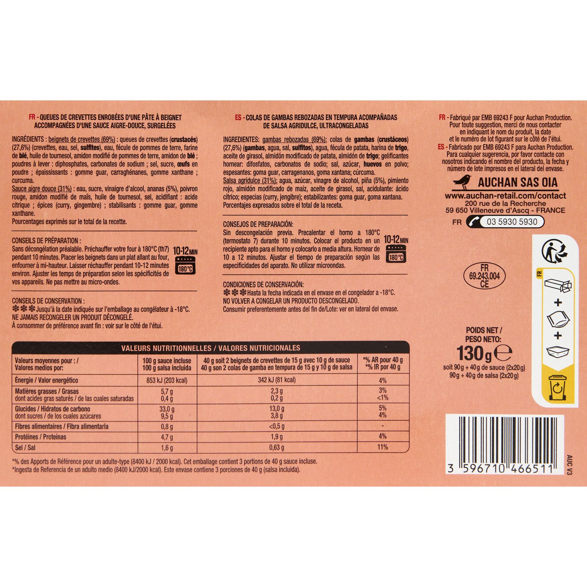 Voir la diapositive 3 : AUCHAN Beignet de crevette 6 pièces 130g