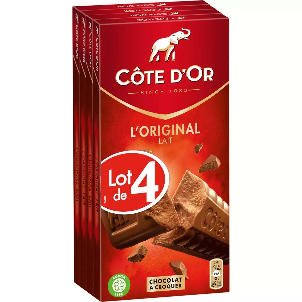 COTE D'OR Tablette de chocolat au lait 4 pièces 4x200g