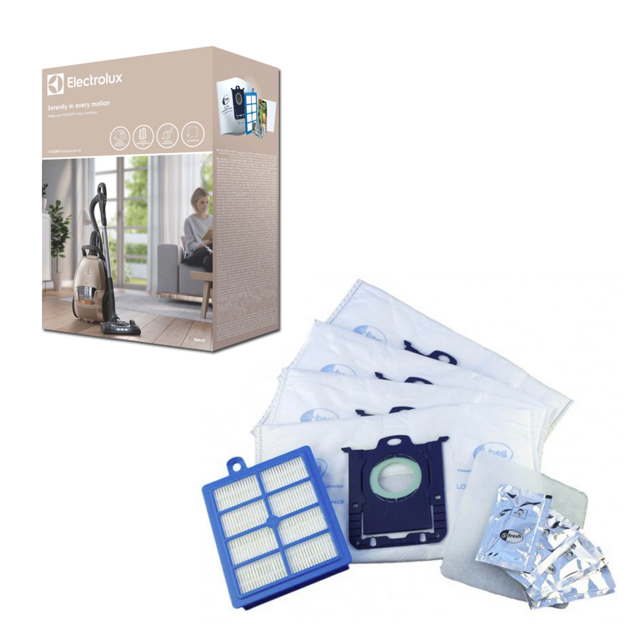 Voir la diapositive 2 : ELECTROLUX Lot de 4 sacs aspirateur s-bag + 1 filtre hygiène + 4 sachets s-fresh Citrus Burst ESKD9 Pured9 Performance