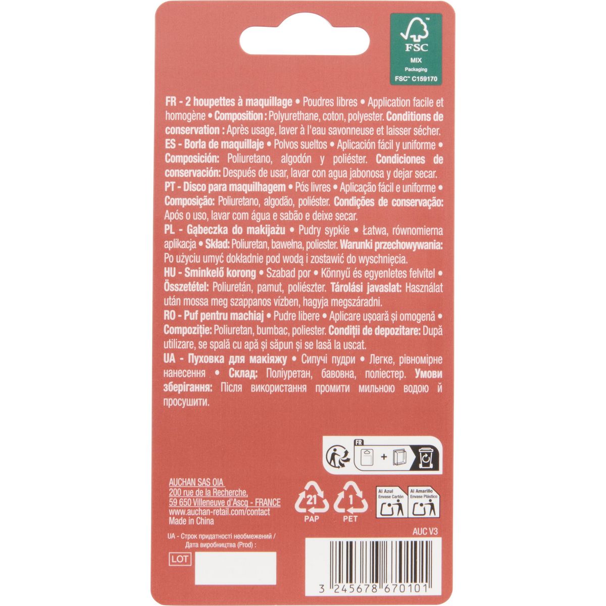 COSMIA Houppettes de maquillage 2 pièces