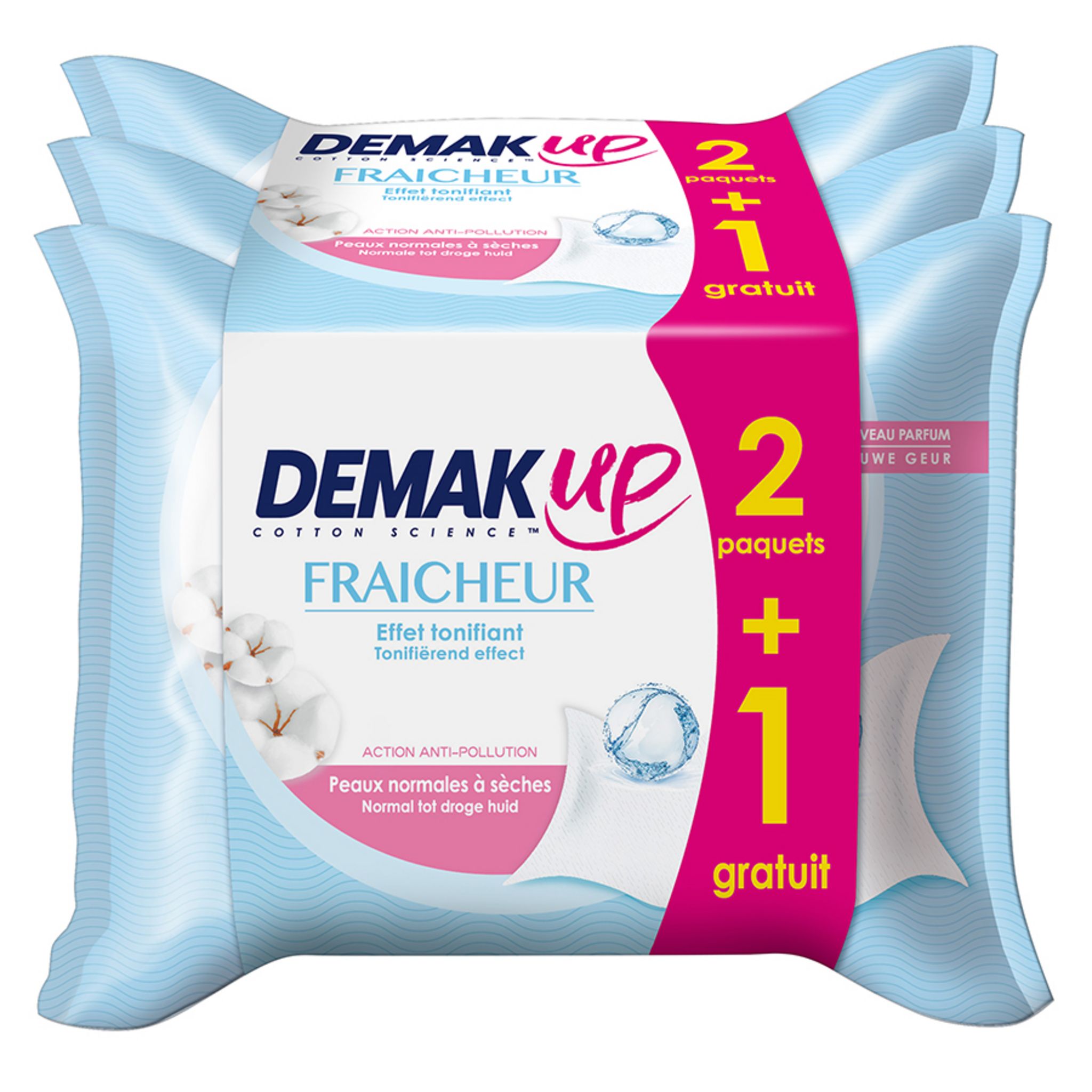 Voir la diapositive 2 : DEMAK'UP Lingettes démaquillantes fraicheur 2+1 offert 3x25 lingettes