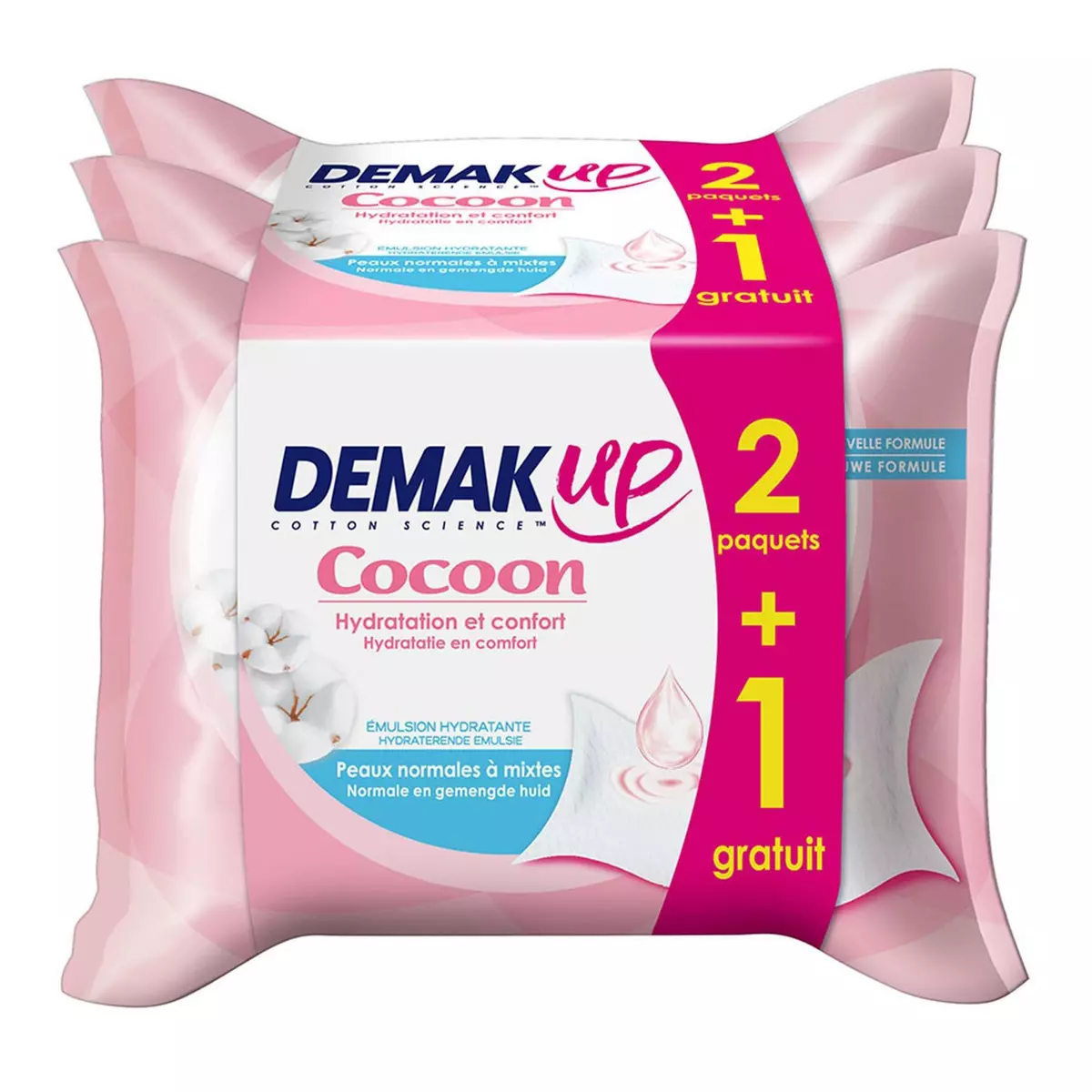 DEMAK'UP Cocoon Lingettes hydratation et confort peaux normales à mixtes 2+1 offert 3x25 lingettes