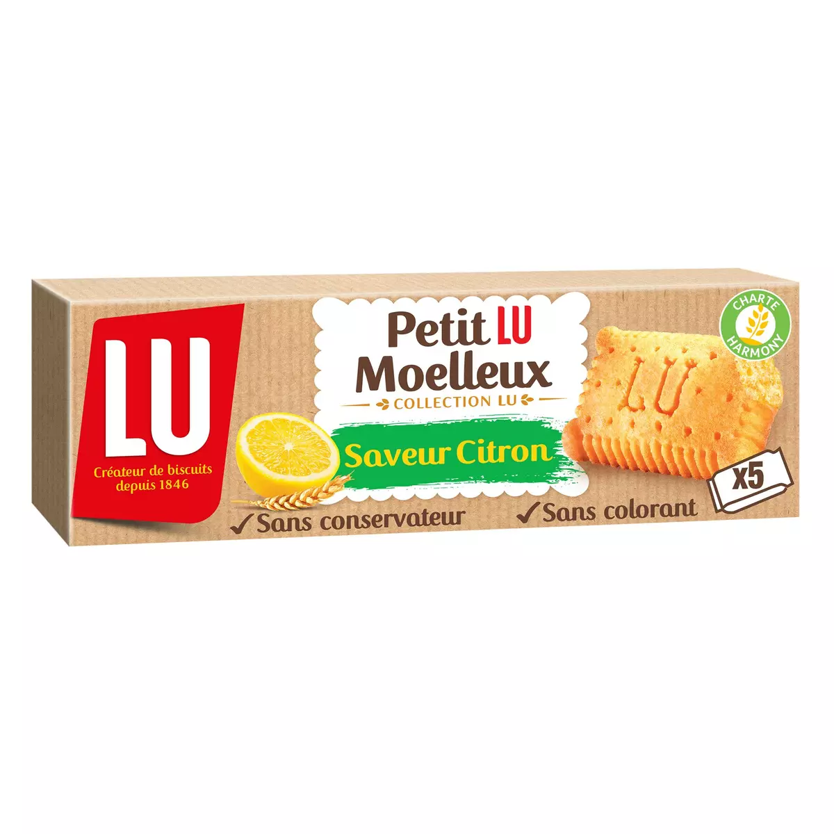 PETIT LU Moelleux gâteaux saveur citron sans colorant sachets individuels 5 gâteaux 140g