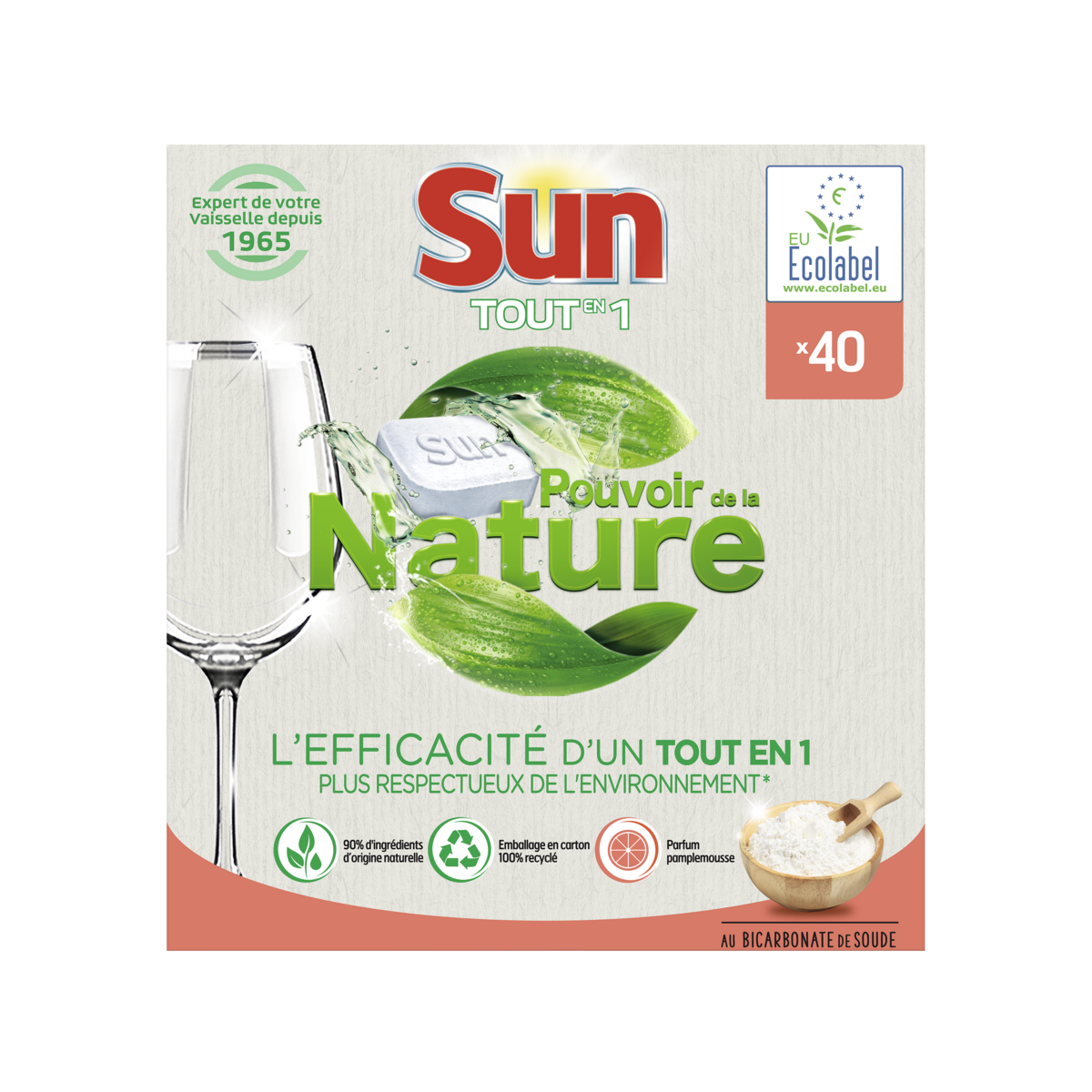 SUN Tablettes lave-vaisselle tout en 1 pouvoir de la nature 40 pastilles