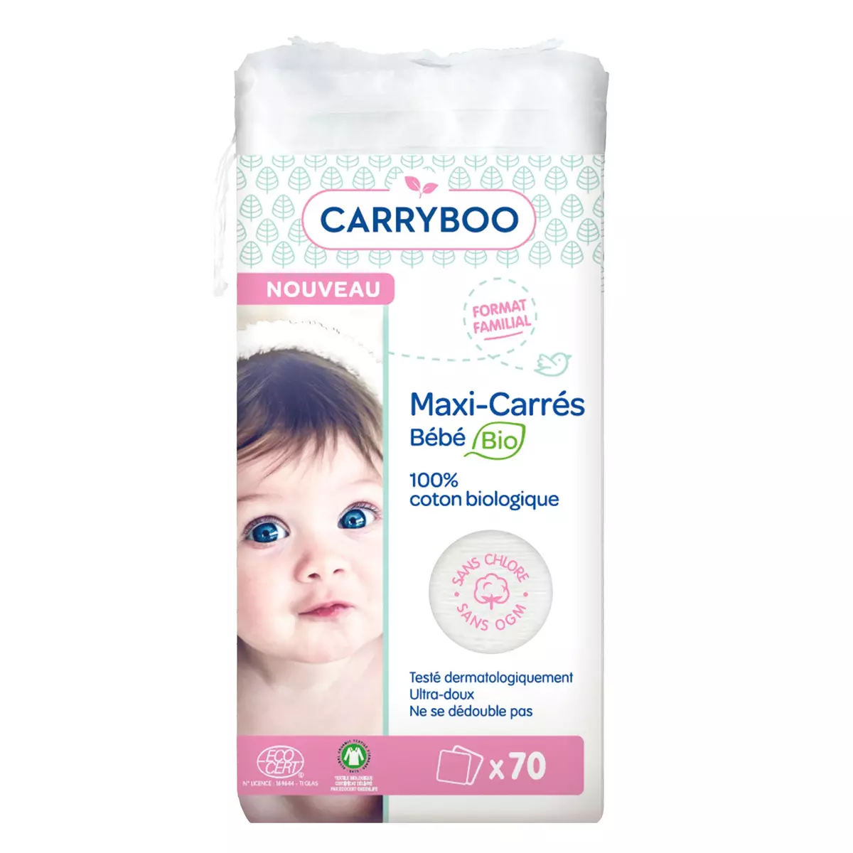CARRYBOO Coton maxi-carrés bio pour bébé 70 cotons
