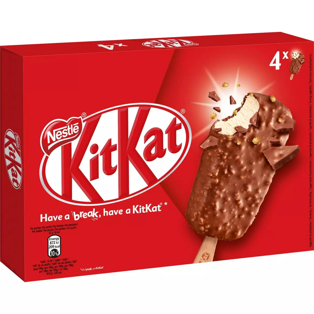 KIT KAT Bâtonnet glacé vanille enrobé chocolat au lait et céréales 4 pièces 248g