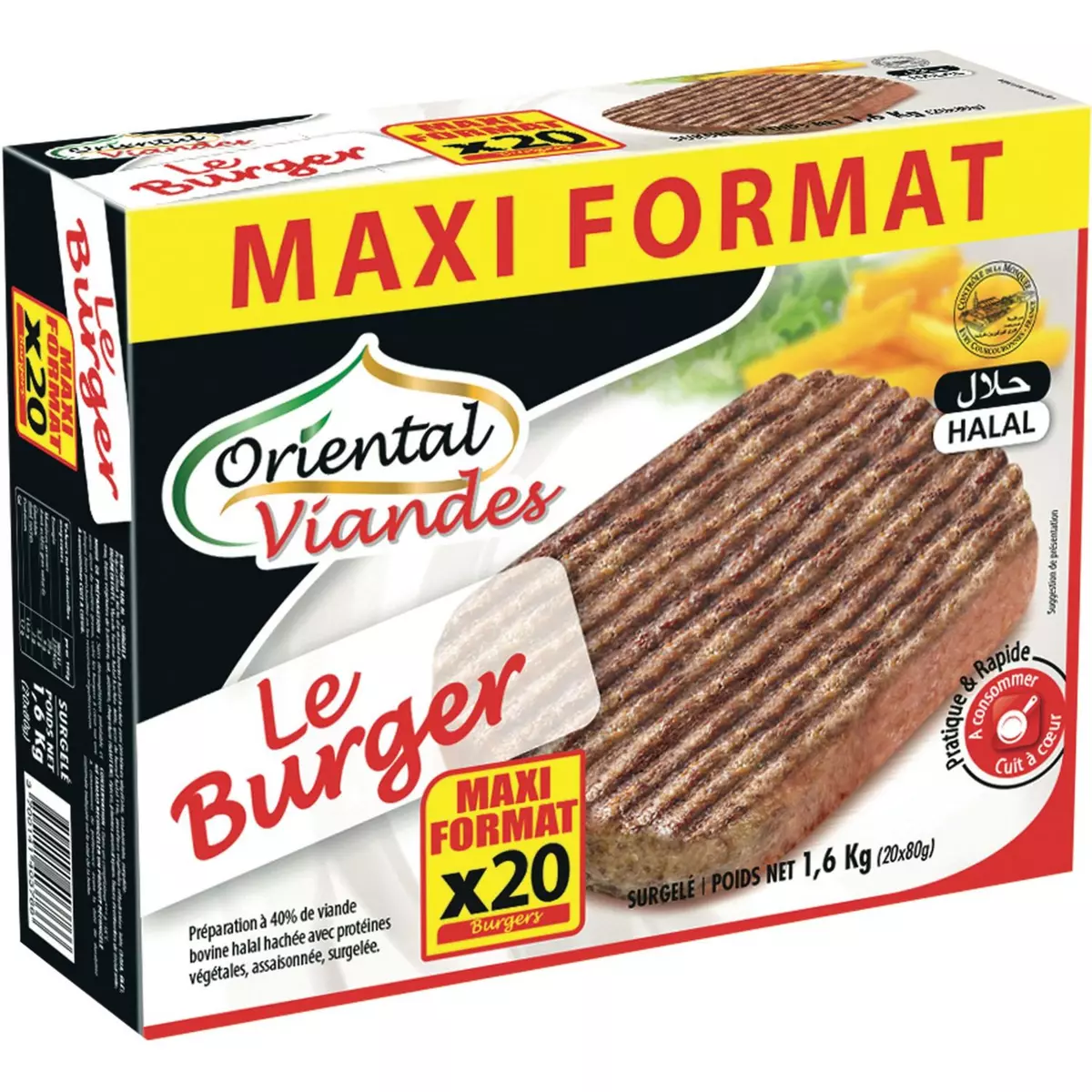 ORIENTAL VIANDES Le Burger de bœuf  20 pièces  1.6kg
