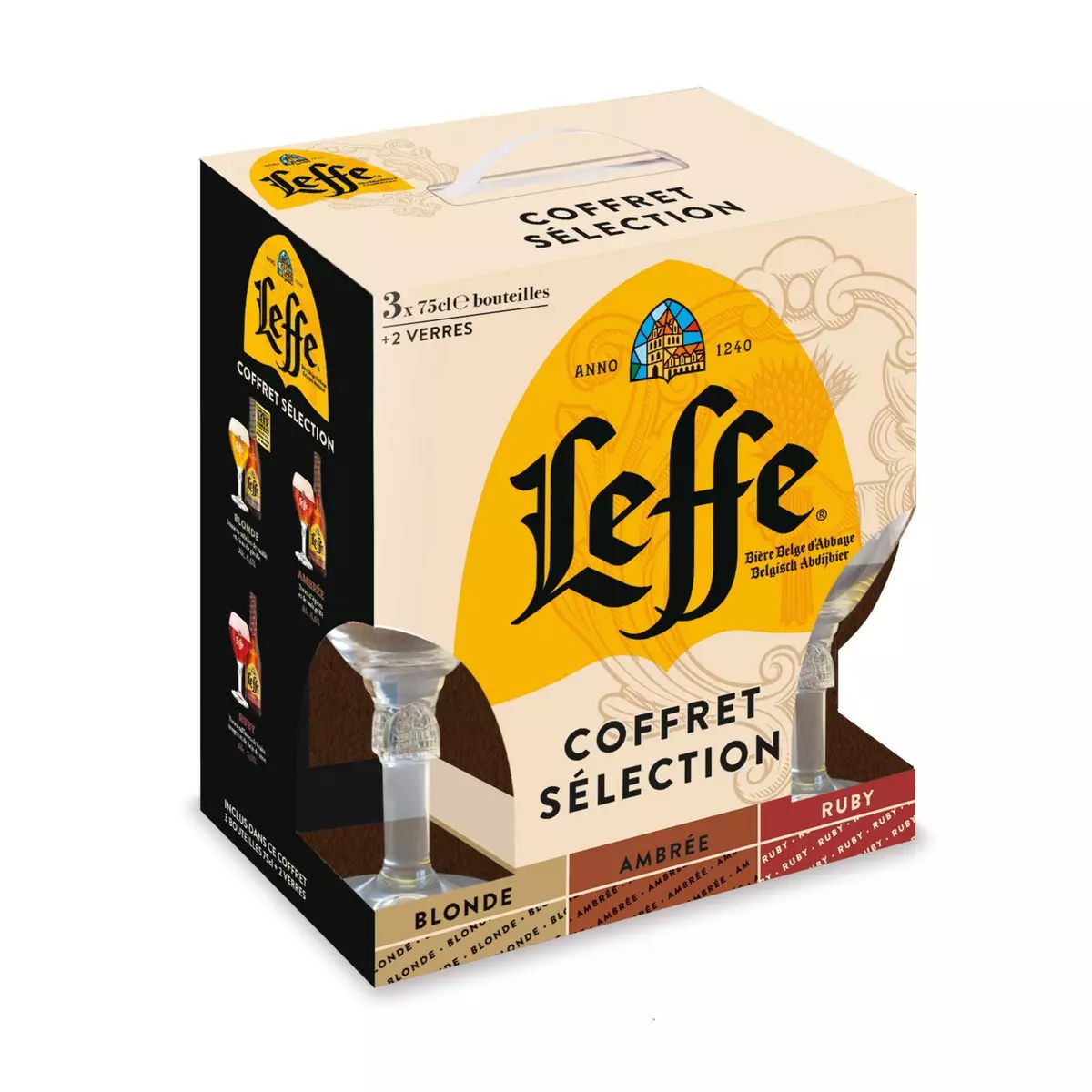 LEFFE Bières belges d'Abbaye sélection coffret 6% bouteille + 2 verres 3x75cl