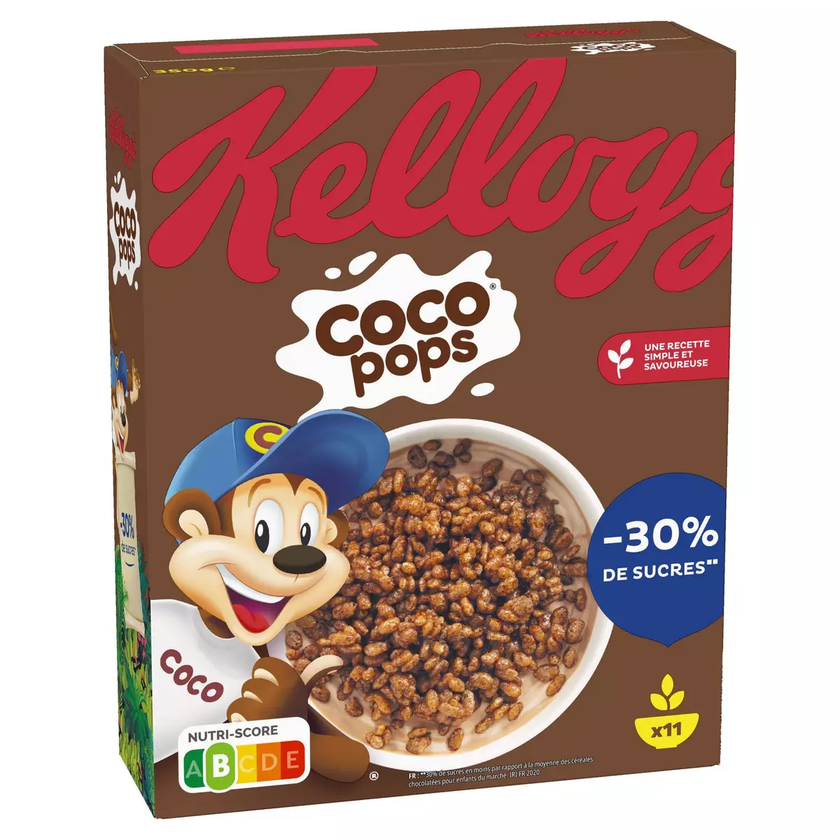 KELLOGG'S Coco Pops Céréales au chocolat 30% de sucres en moins 350g