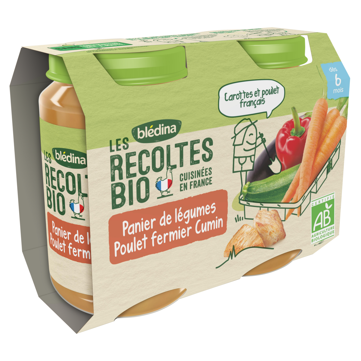 BLEDINA Petit pot légumes poulet et cumin bio dès 6 mois 2x200g