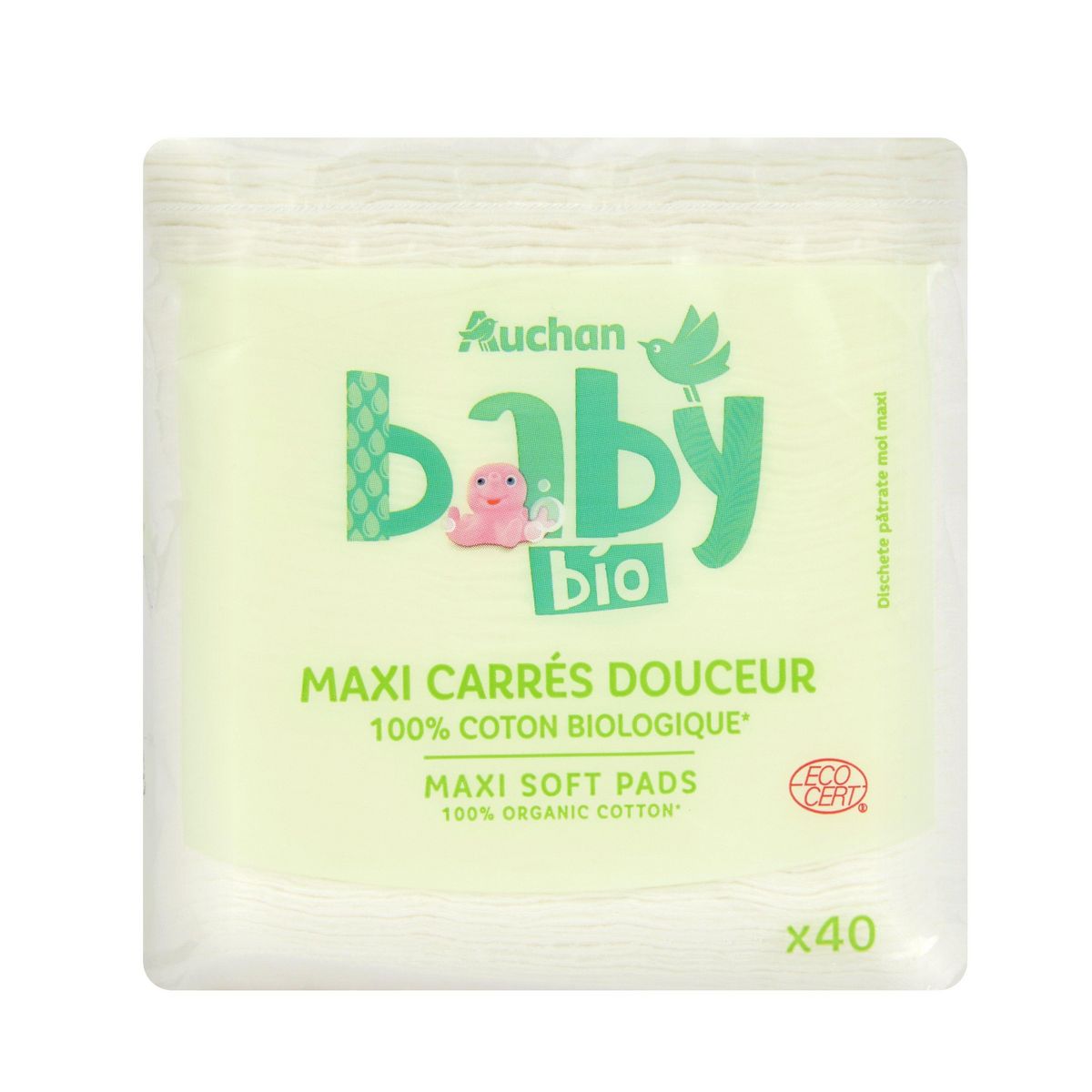 AUCHAN BABY BIO Maxi carrés de coton douceur bio 40 cotons