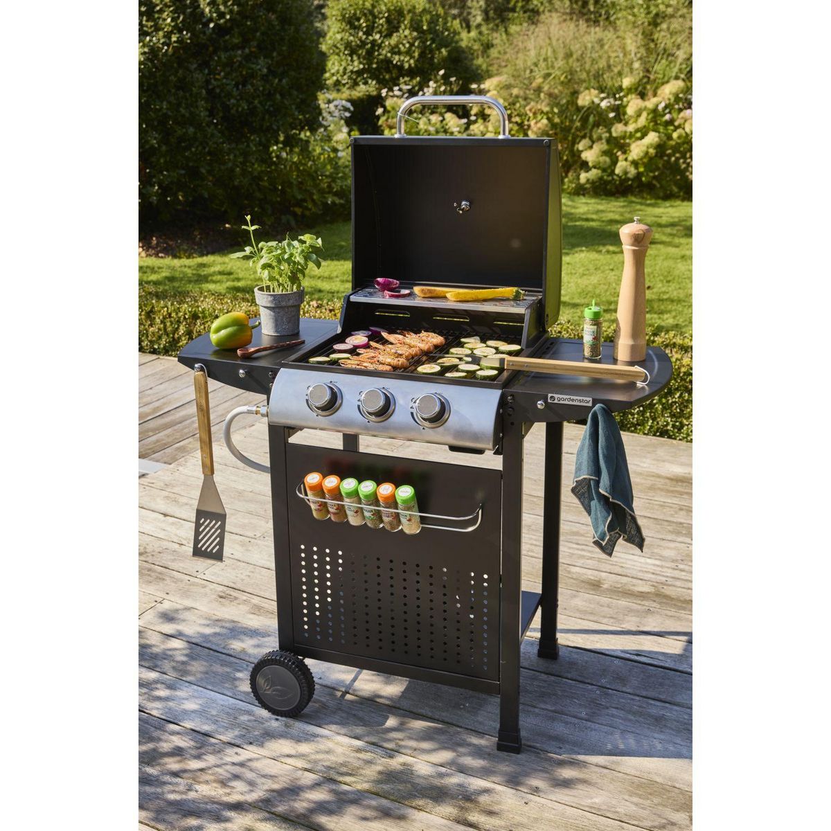 GARDENSTAR Barbecue à gaz en acier 3 brûleurs