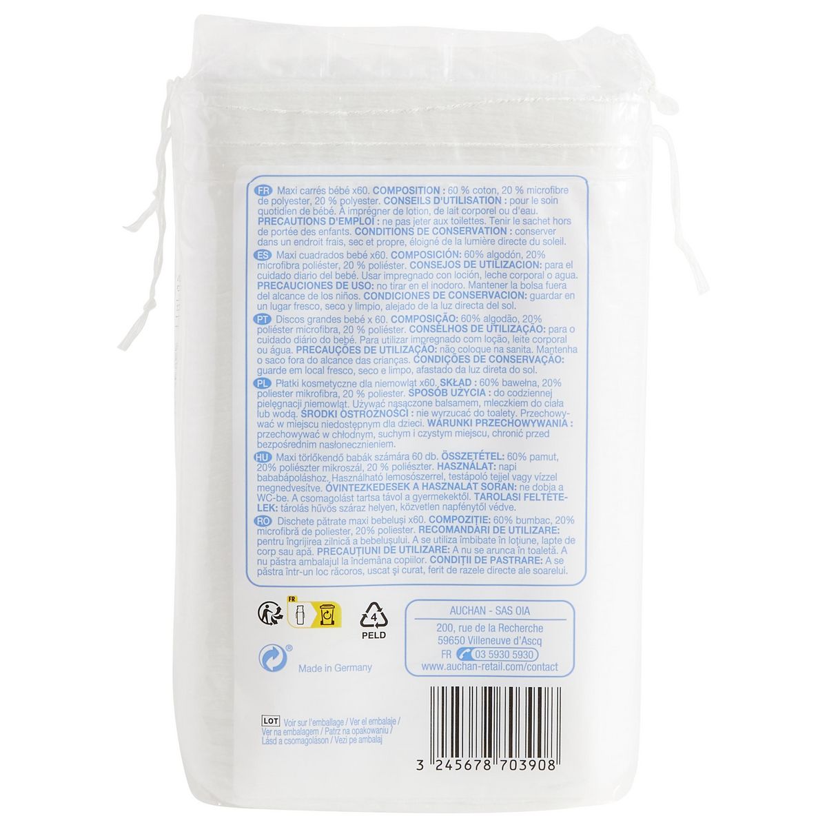 POUCE Maxi carrés coton bébé 60 cotons