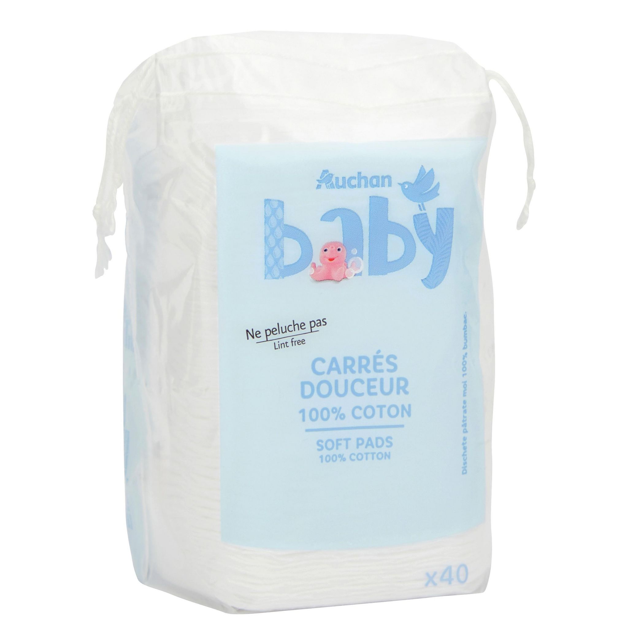 Voir la diapositive 3 : AUCHAN BABY Coton carrés douceur pour bébé 40 cotons