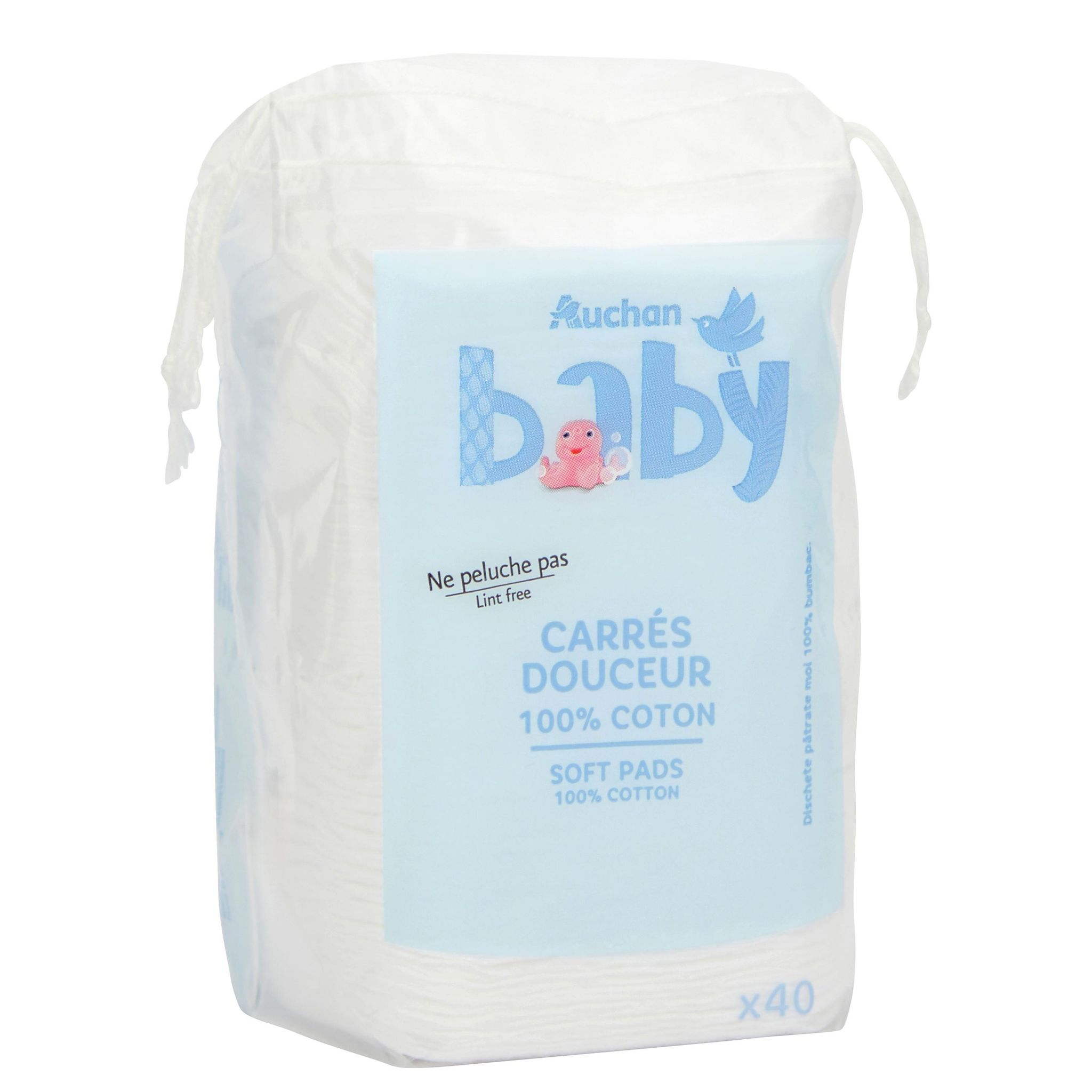 Voir la diapositive 5 : AUCHAN BABY Coton carrés douceur pour bébé 40 cotons