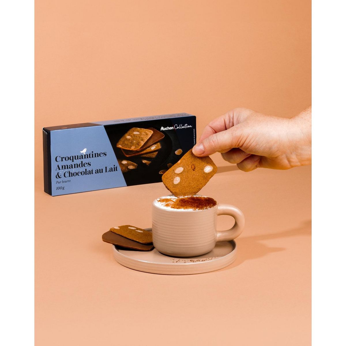 AUCHAN COLLECTION Biscuits croquantines pur beurre aux amandes et chocolat au lait 100g