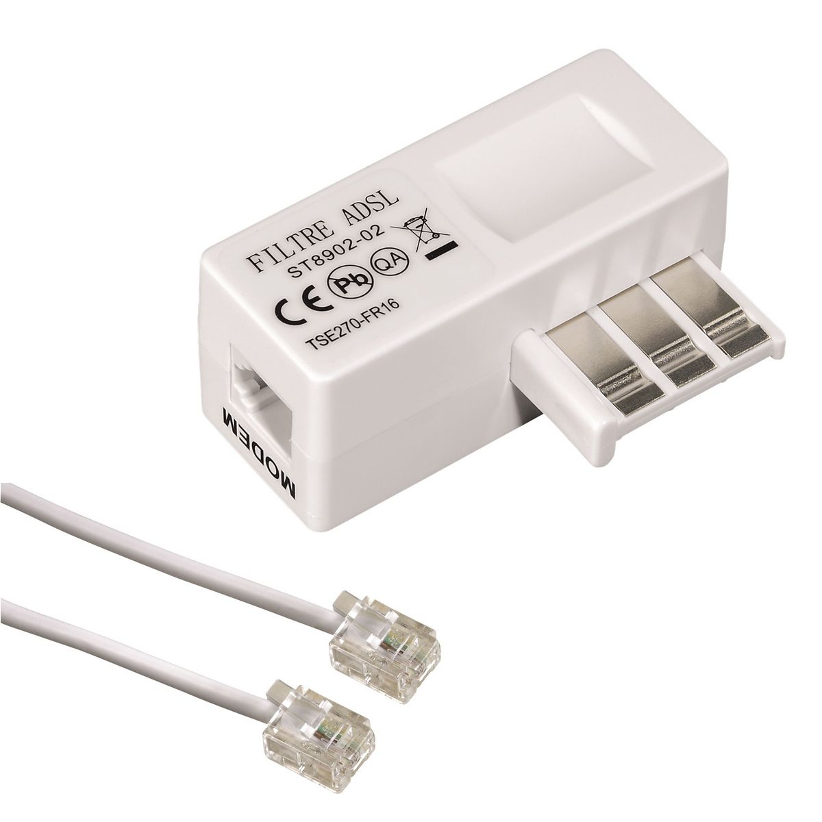 QILIVE Filtre ADSL JR 11 Mâle / RJ 11 Mâle - 1.5 M - Blanc