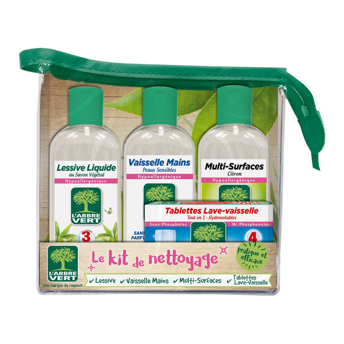 L'ARBRE VERT Kit de nettoyage de voyage minis produits 4 produits