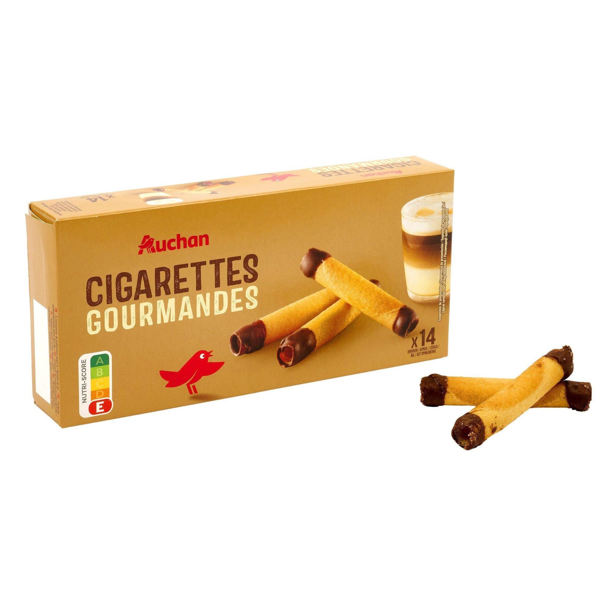 Voir la diapositive 2 : AUCHAN Cigarettes gourmandes au chocolat 14 biscuits 125g