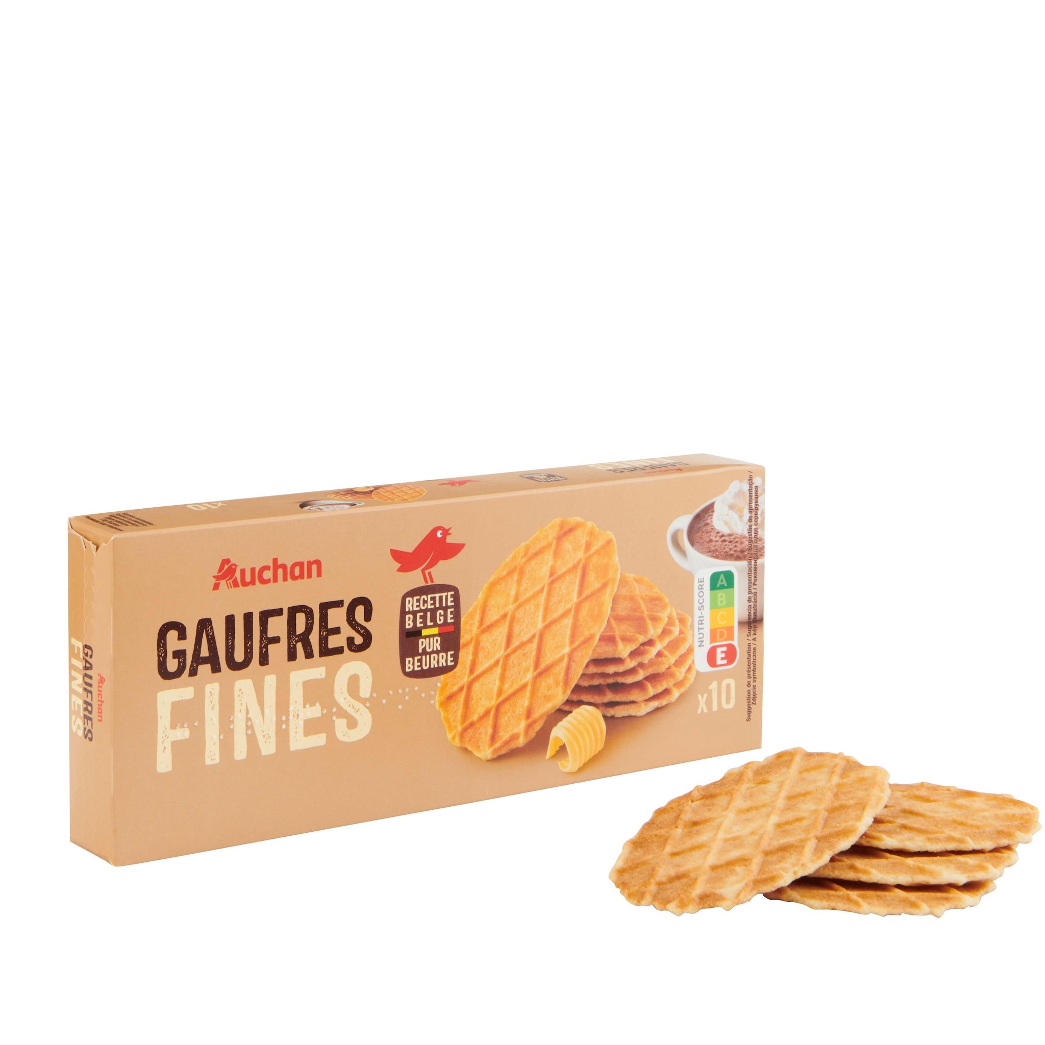 Voir la diapositive 2 : AUCHAN Gaufrettes pur beurre fines et croquantes 10 Gaufrettes 100g
