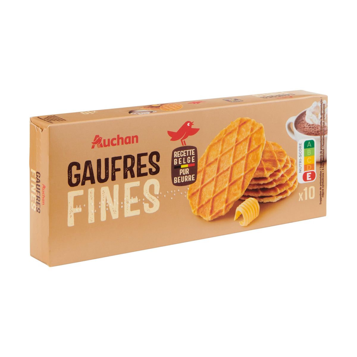 AUCHAN Gaufrettes pur beurre fines et croquantes 10 Gaufrettes 100g