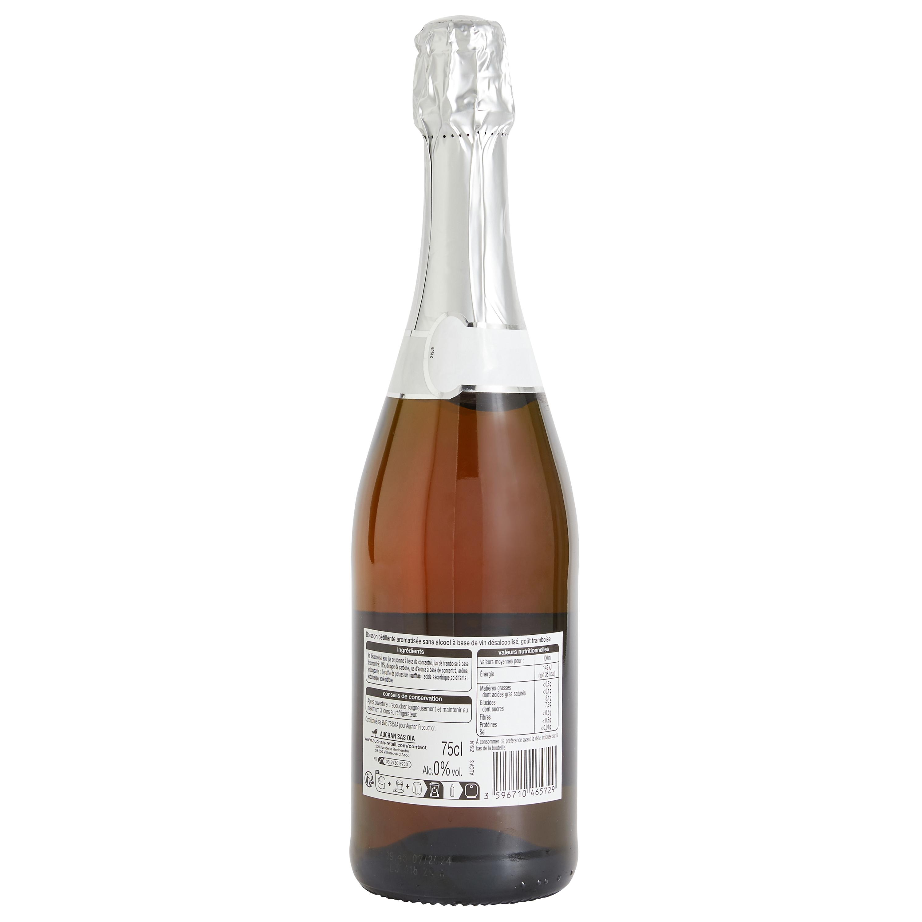 Voir la diapositive 2 : PRESTILLE Apéritif pétillant sans alcool goût framboise 75cl