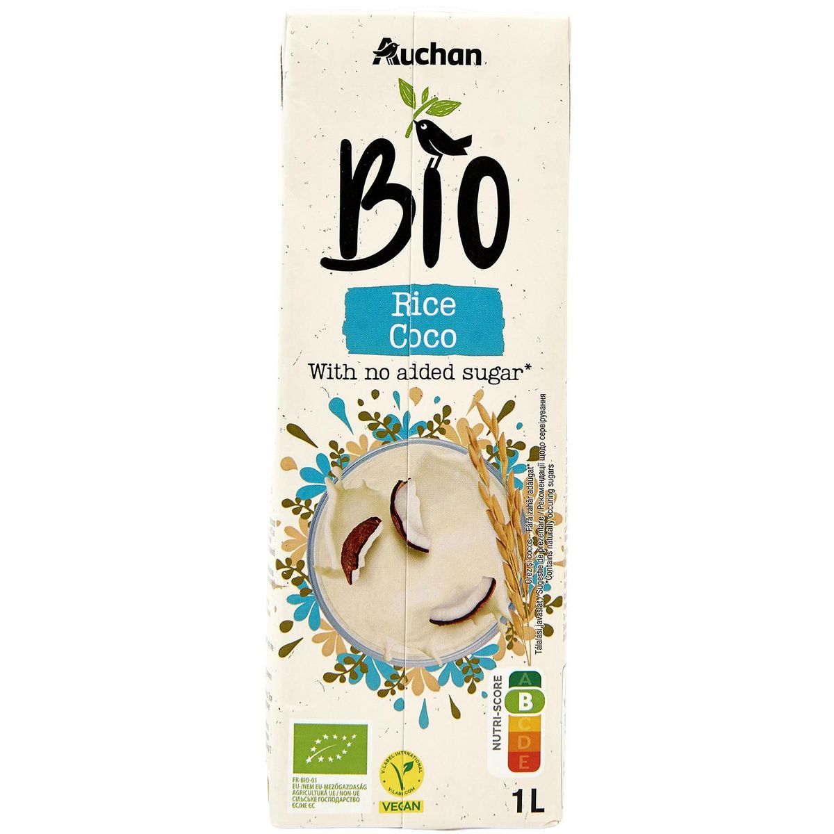 AUCHAN BIO Boisson riz coco sans sucres ajoutés 1l