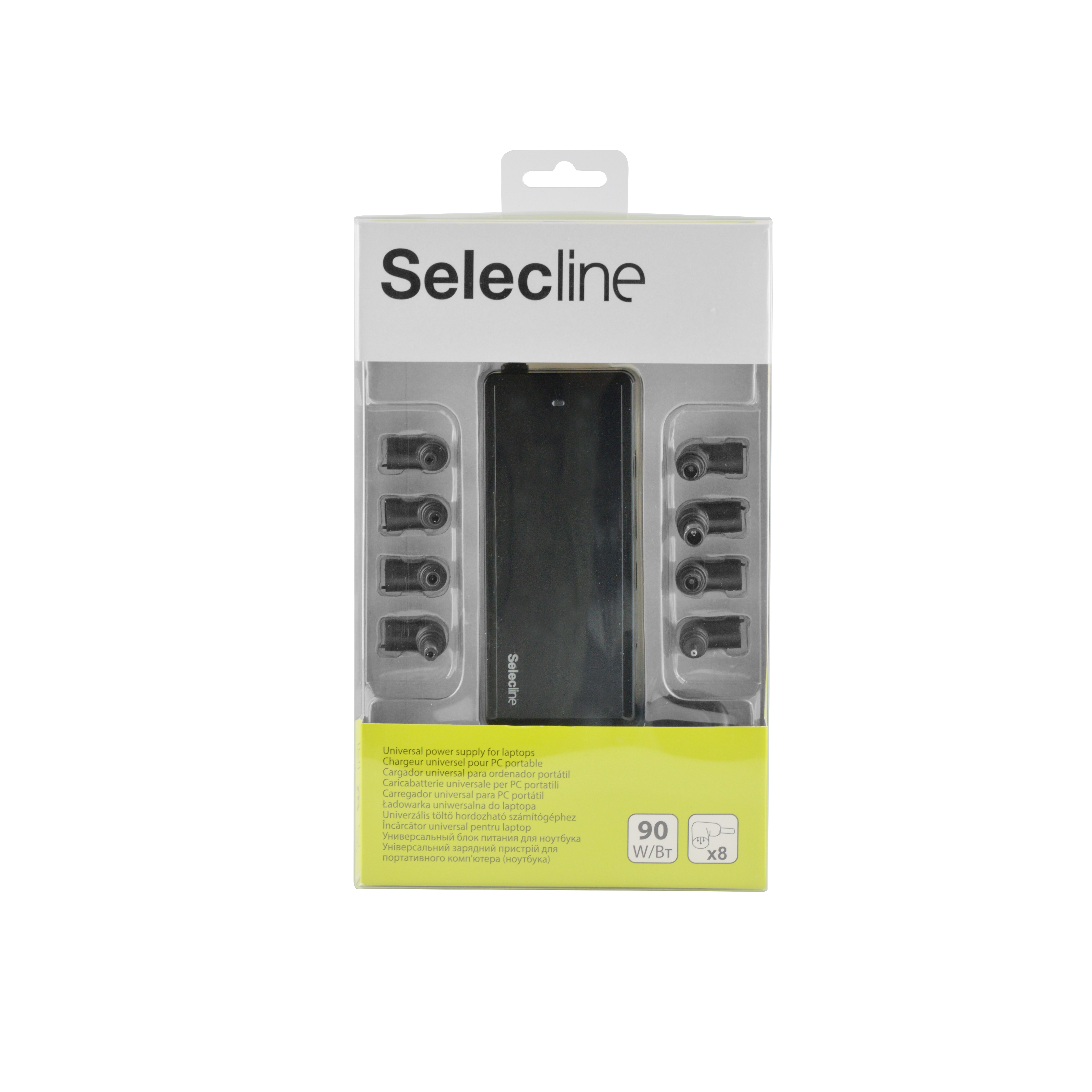 Voir la diapositive 2 : SELECLINE Chargeur PC - Universel - 90 W - 8 Embouts - Noir