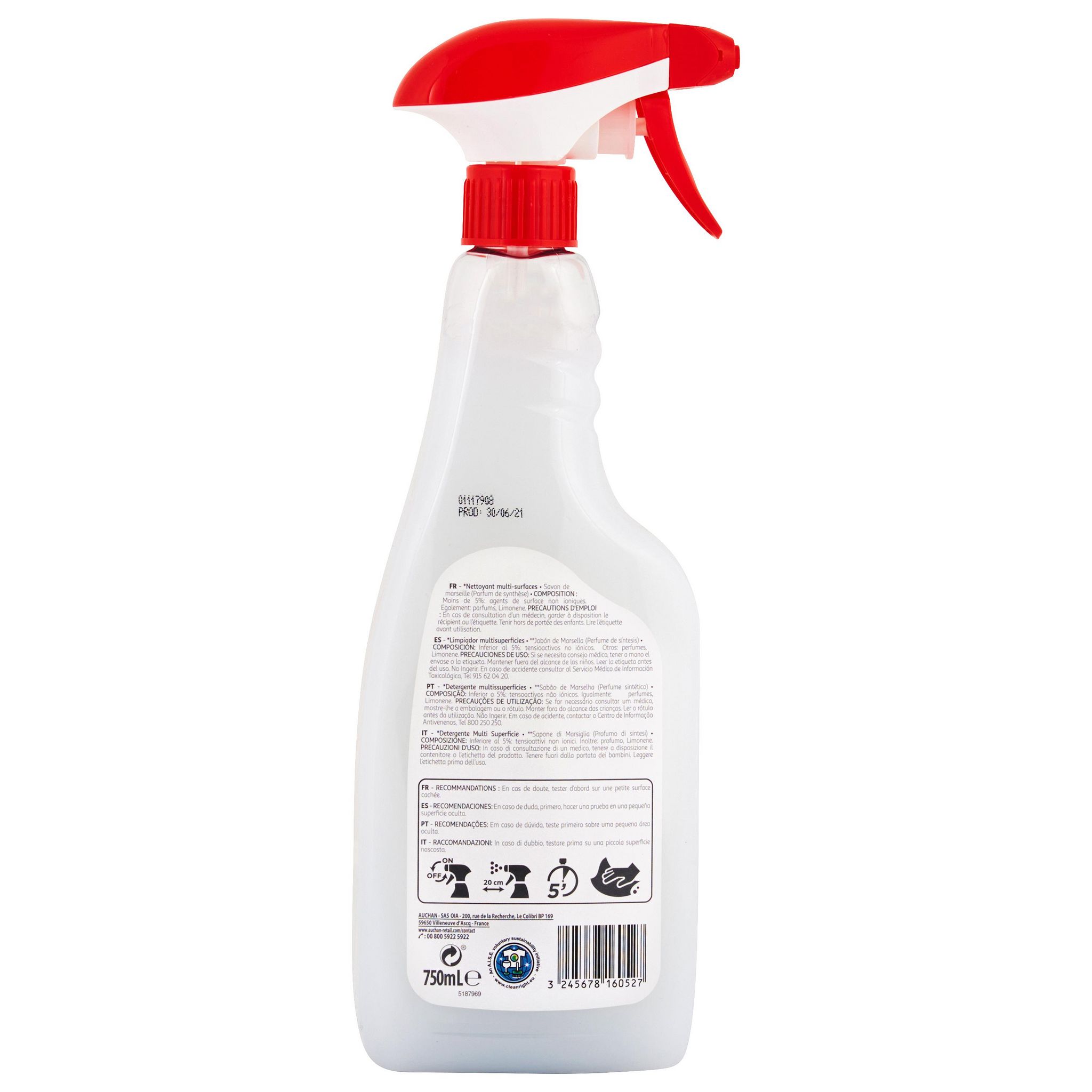Voir la diapositive 3 : AUCHAN Spray dégraissant multi-surfaces au savon de Marseille 750ml