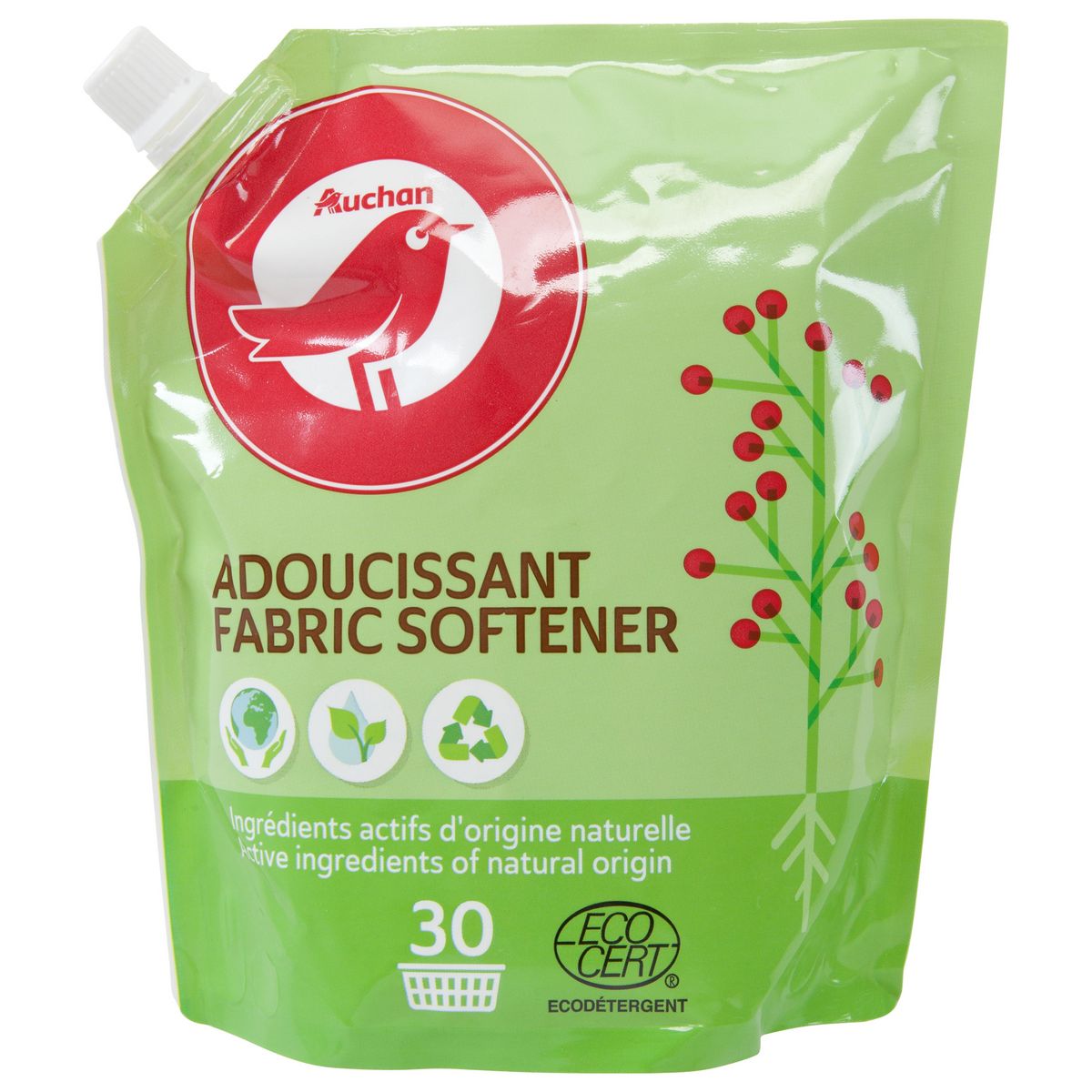 AUCHAN Adoucissant fabric softener ingrédients actifs d'origine naturelle 30 lavages 750ml