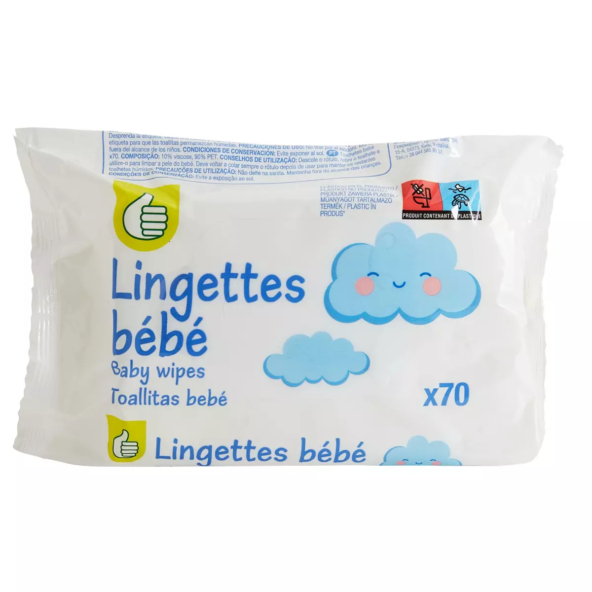 POUCE Lingettes nettoyantes pour bébé 70 lingettes pas cher 
