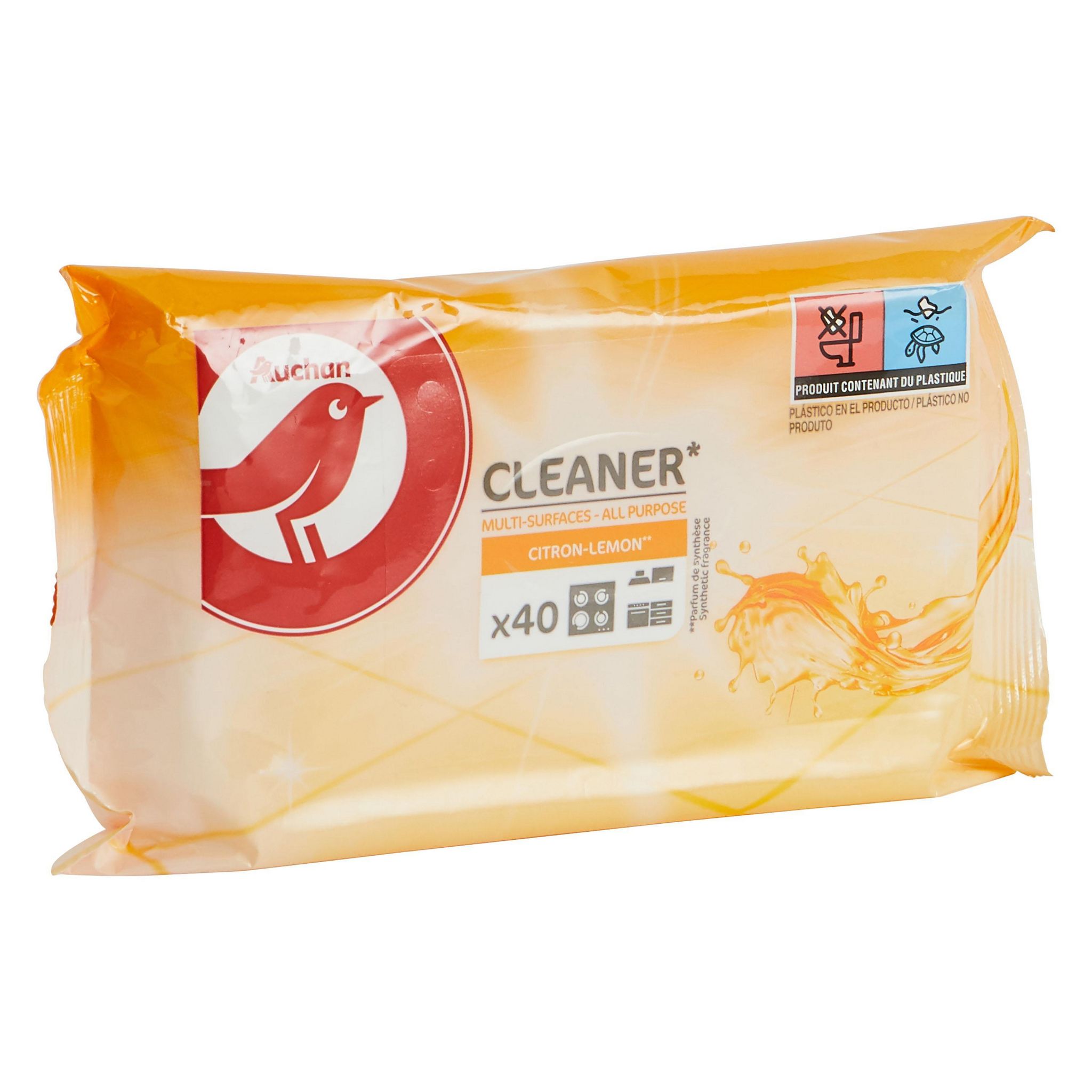Voir la diapositive 2 : AUCHAN Lingettes multi-surfaces citron 40 lingettes