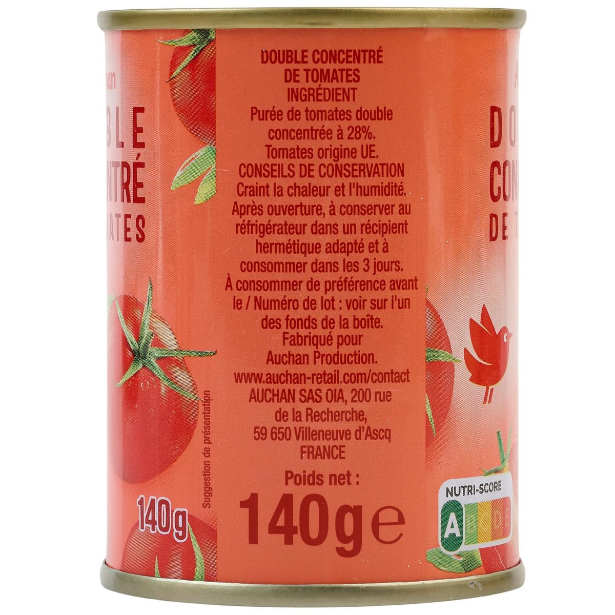 AUCHAN Double concentré de tomates 2x140g