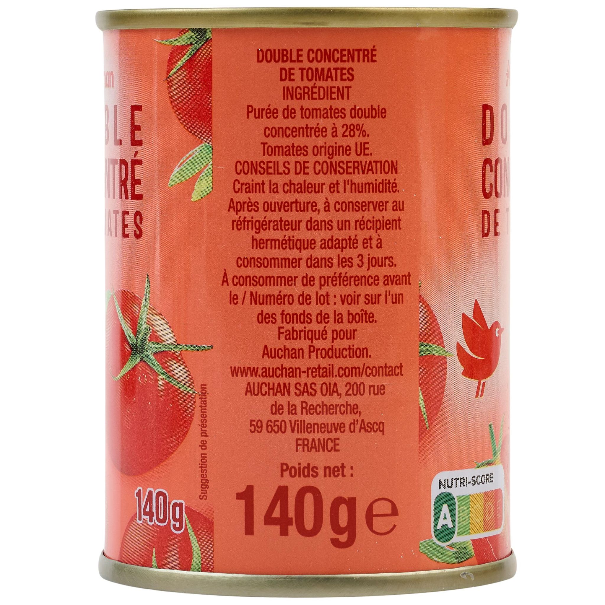 Voir la diapositive 4 : AUCHAN Double concentré de tomates 2x140g