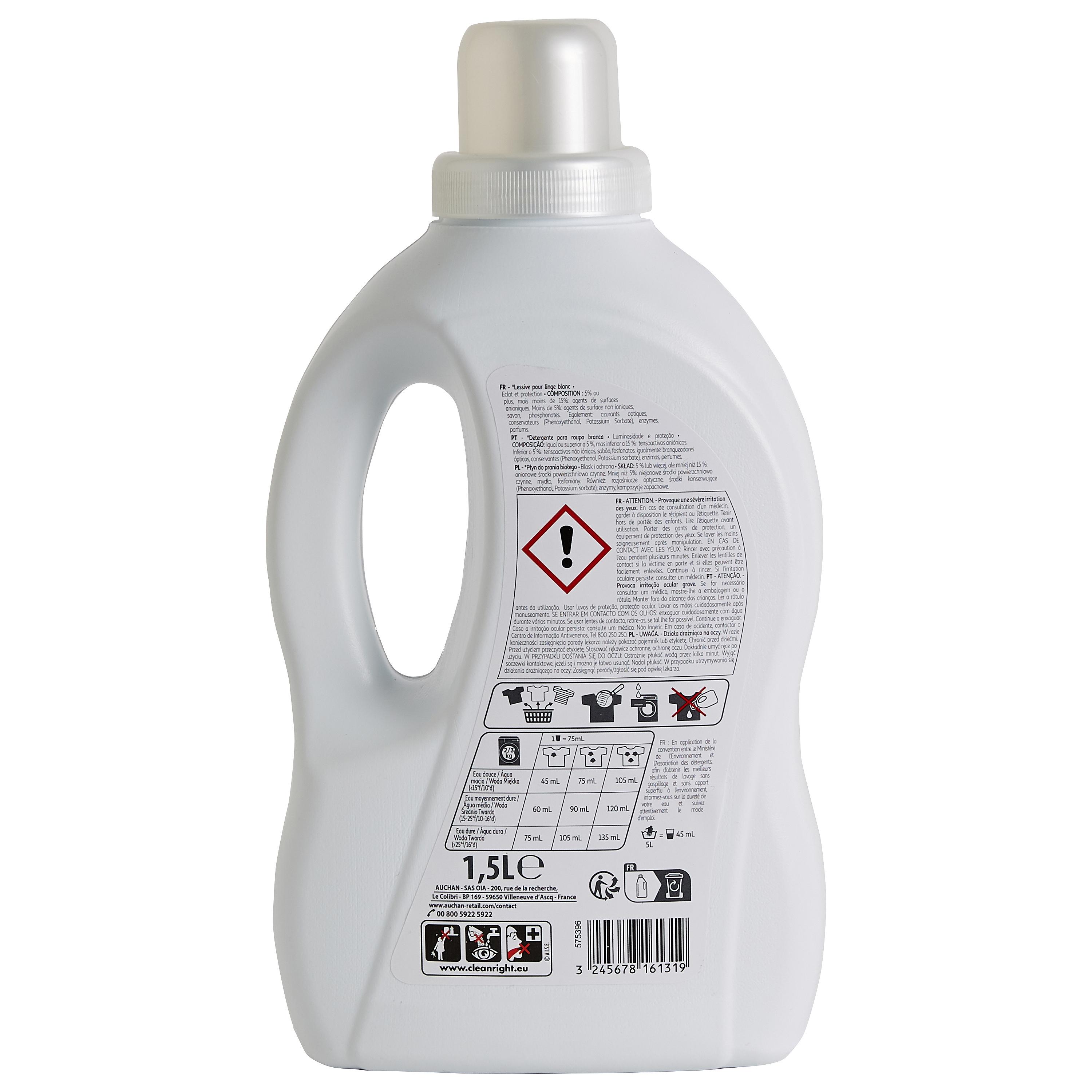Voir la diapositive 3 : AUCHAN Lessive liquide éclat et protection linge blanc 25 lavages 1,5l