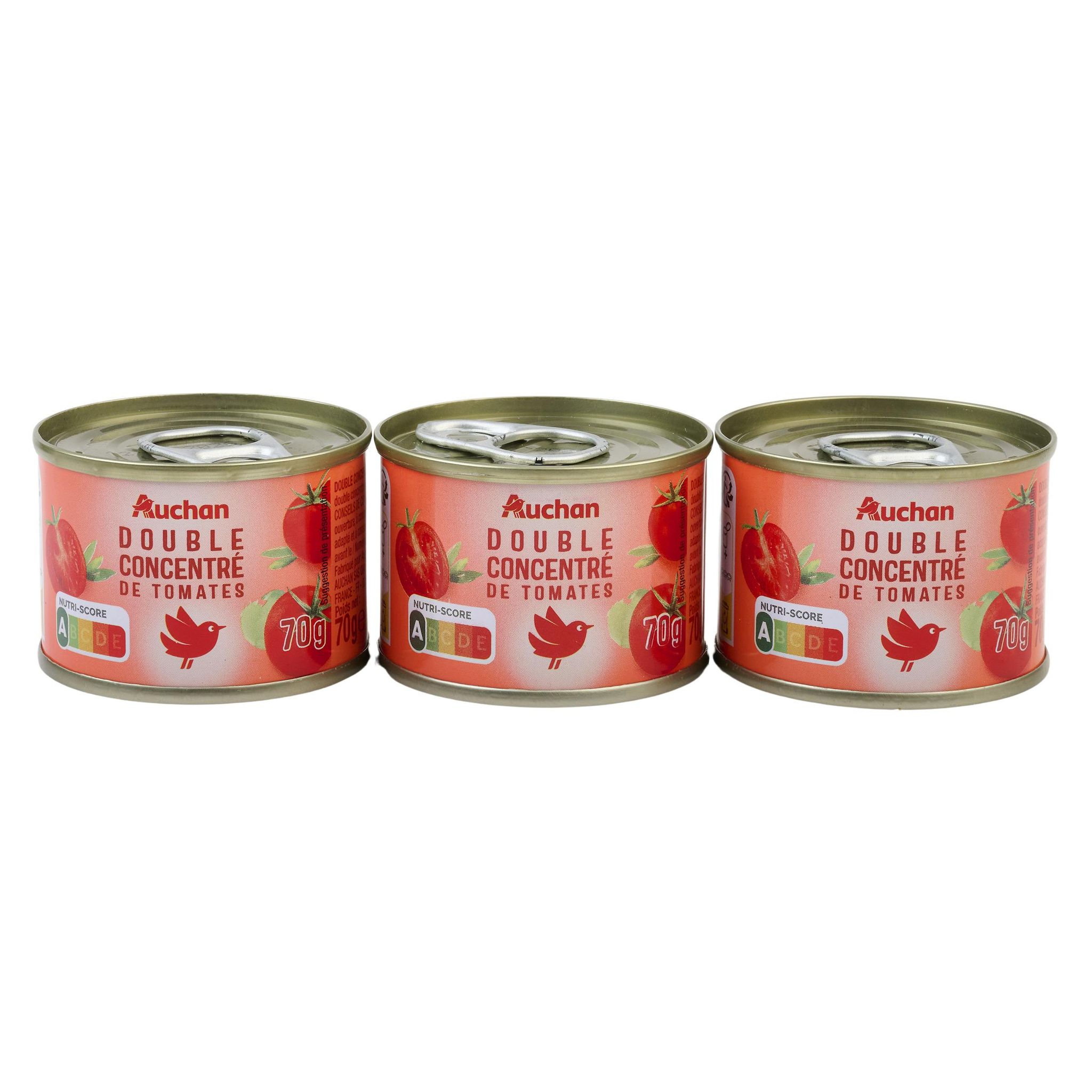 Voir la diapositive 2 : AUCHAN Double concentré de tomates lot de 3 3x70g