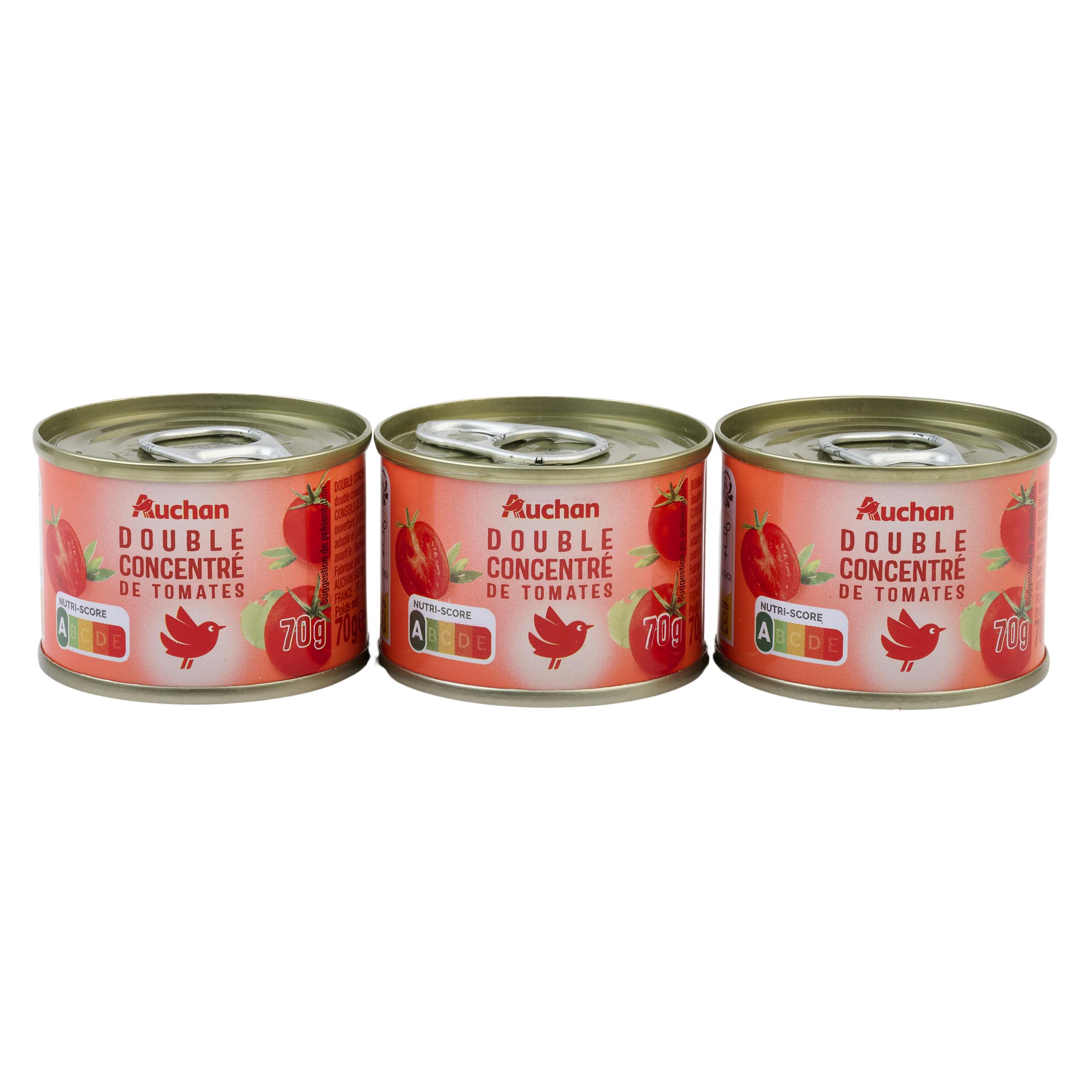Voir la diapositive 3 : AUCHAN Double concentré de tomates lot de 3 3x70g